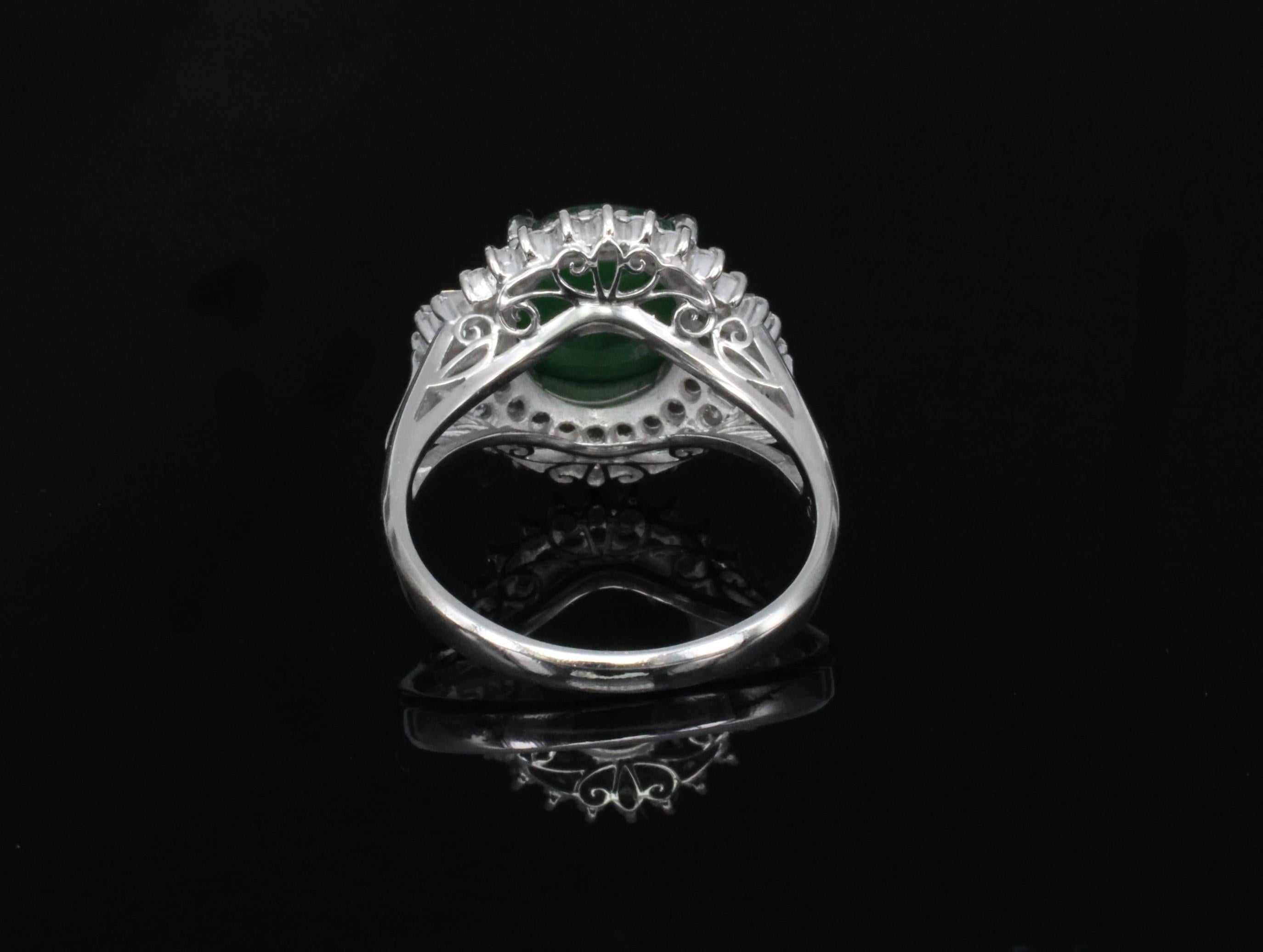 3.11ct Natural Untreated Jadeite Jade & 0.69ct Diamond Platinum Ring, Size 7.75