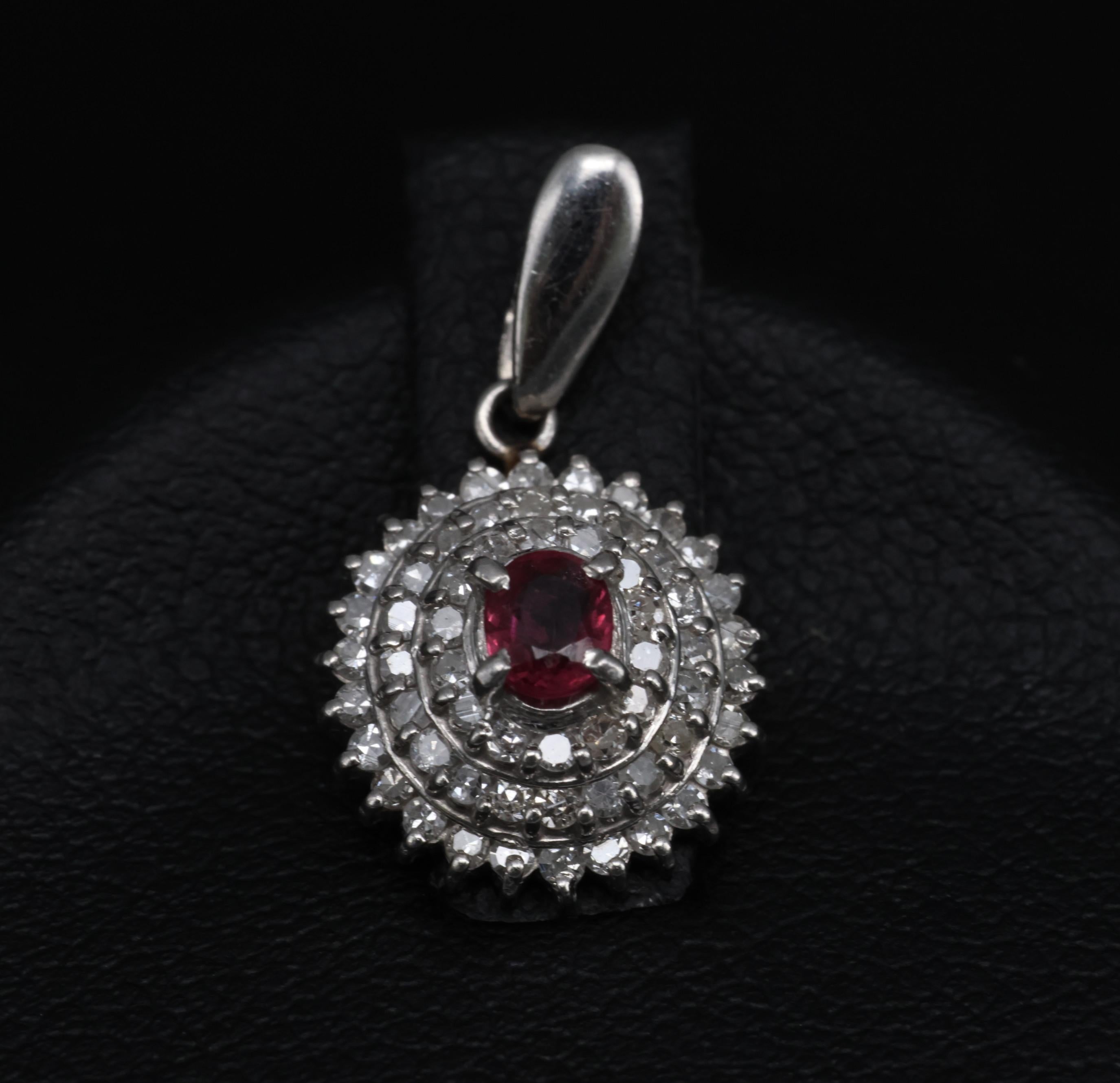 Vintage 0.20ct Natural Ruby & 0.33ct Diamond Triple Halo Platinum Pendant, 2.12g