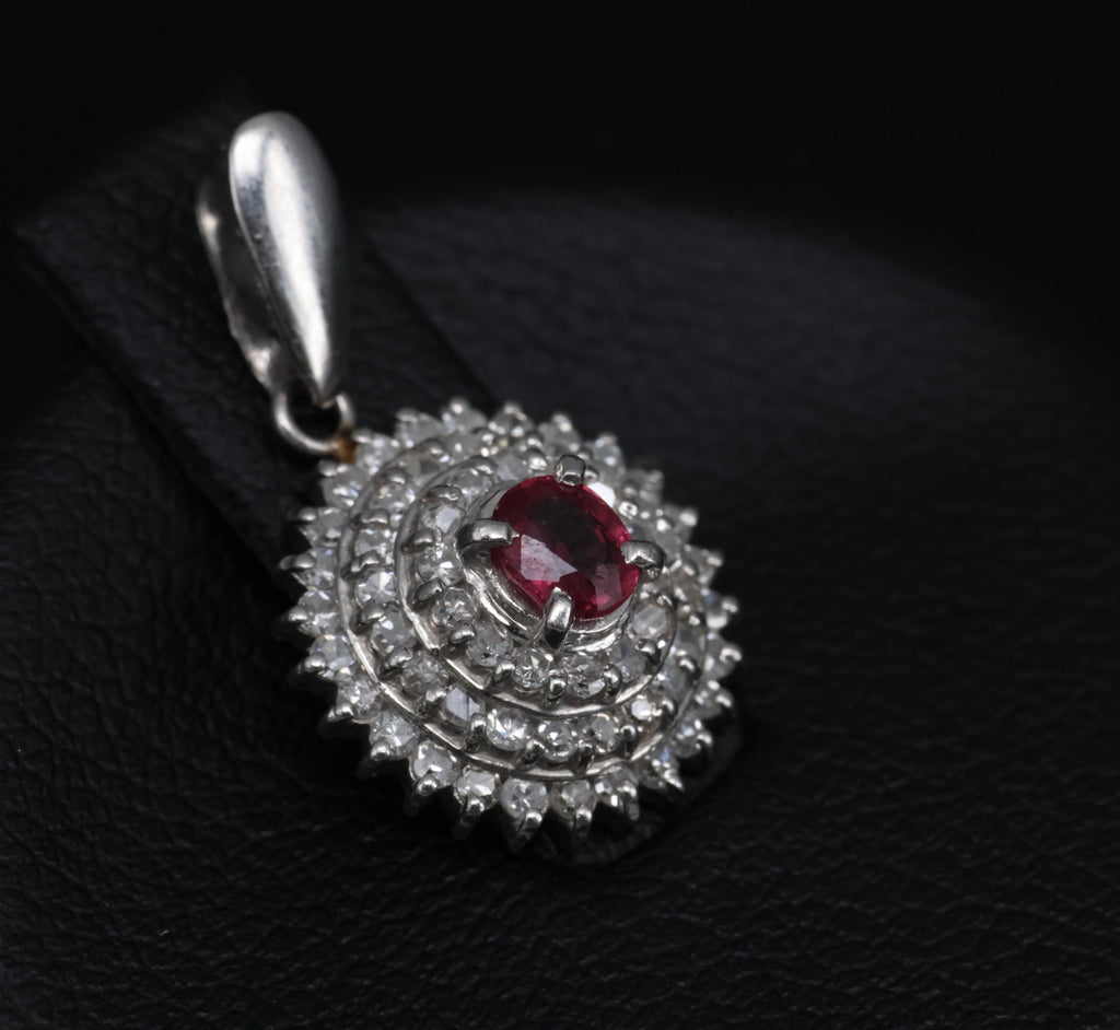 Vintage 0.20ct Natural Ruby & 0.33ct Diamond Triple Halo Platinum Pendant, 2.12g