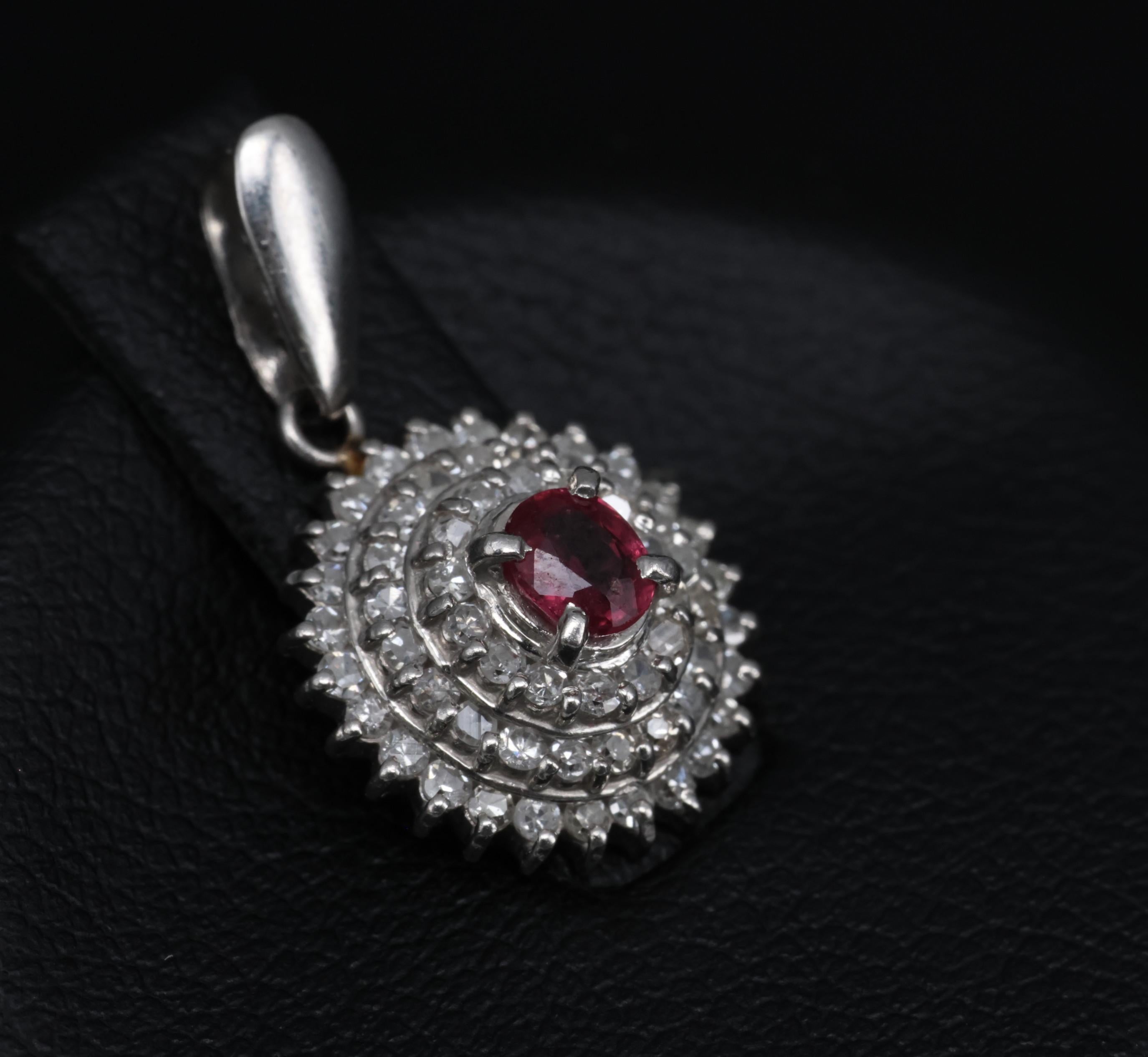 Vintage 0.20ct Natural Ruby & 0.33ct Diamond Triple Halo Platinum Pendant, 2.12g