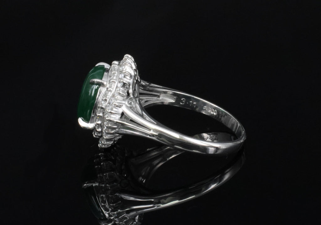 3.11ct Natural Untreated Jadeite Jade & 0.69ct Diamond Platinum Ring, Size 7.75