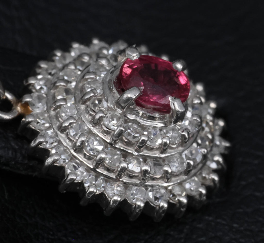 Vintage 0.20ct Natural Ruby & 0.33ct Diamond Triple Halo Platinum Pendant, 2.12g