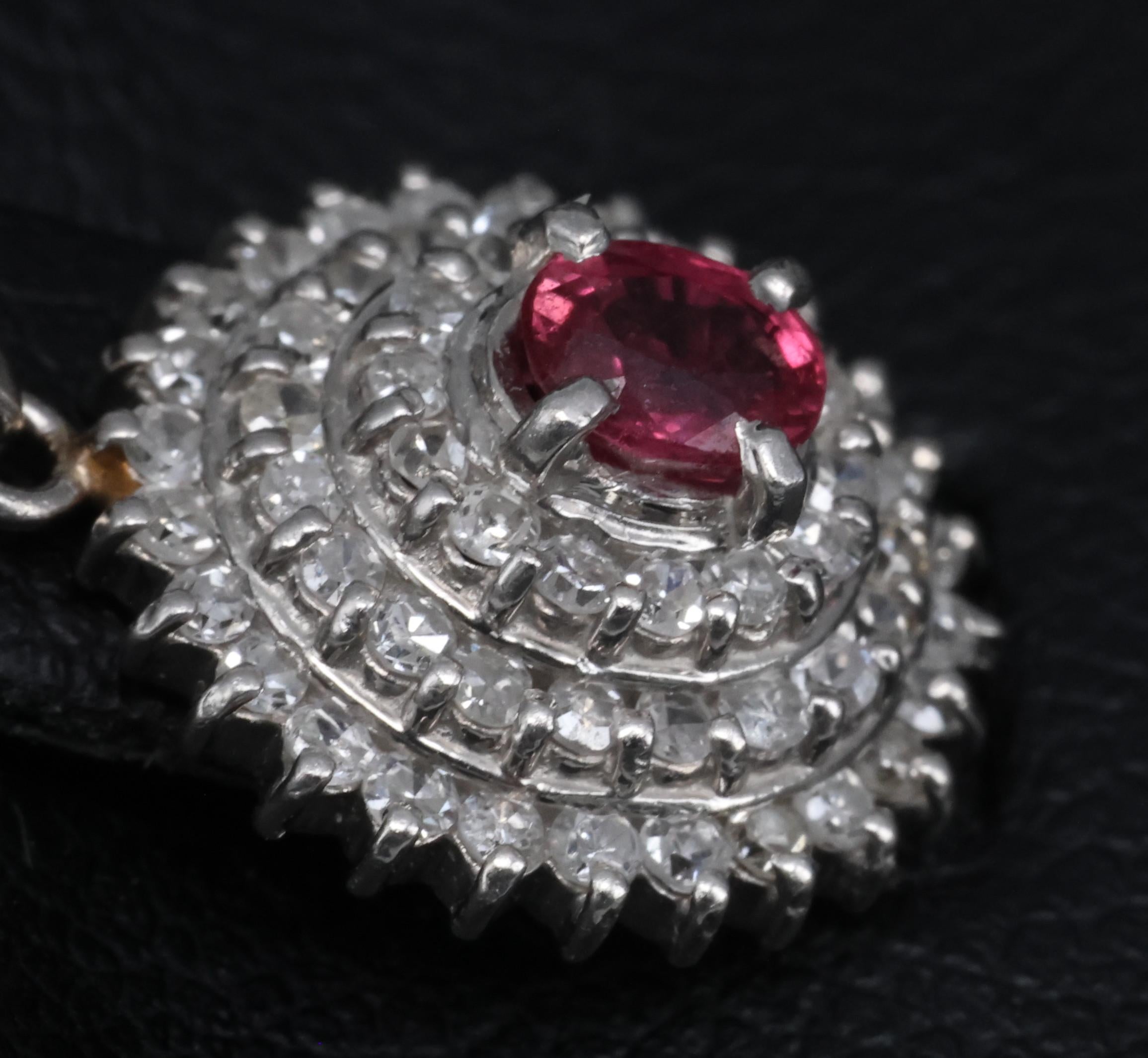 Vintage 0.20ct Natural Ruby & 0.33ct Diamond Triple Halo Platinum Pendant, 2.12g