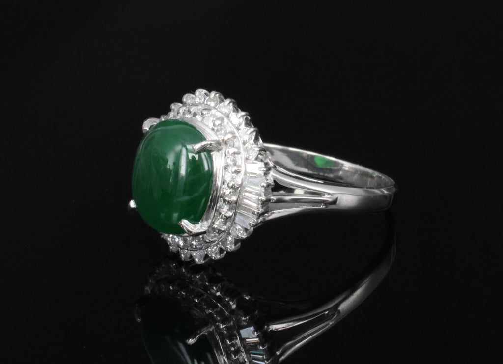 3.11ct Natural Untreated Jadeite Jade & 0.69ct Diamond Platinum Ring, Size 7.75
