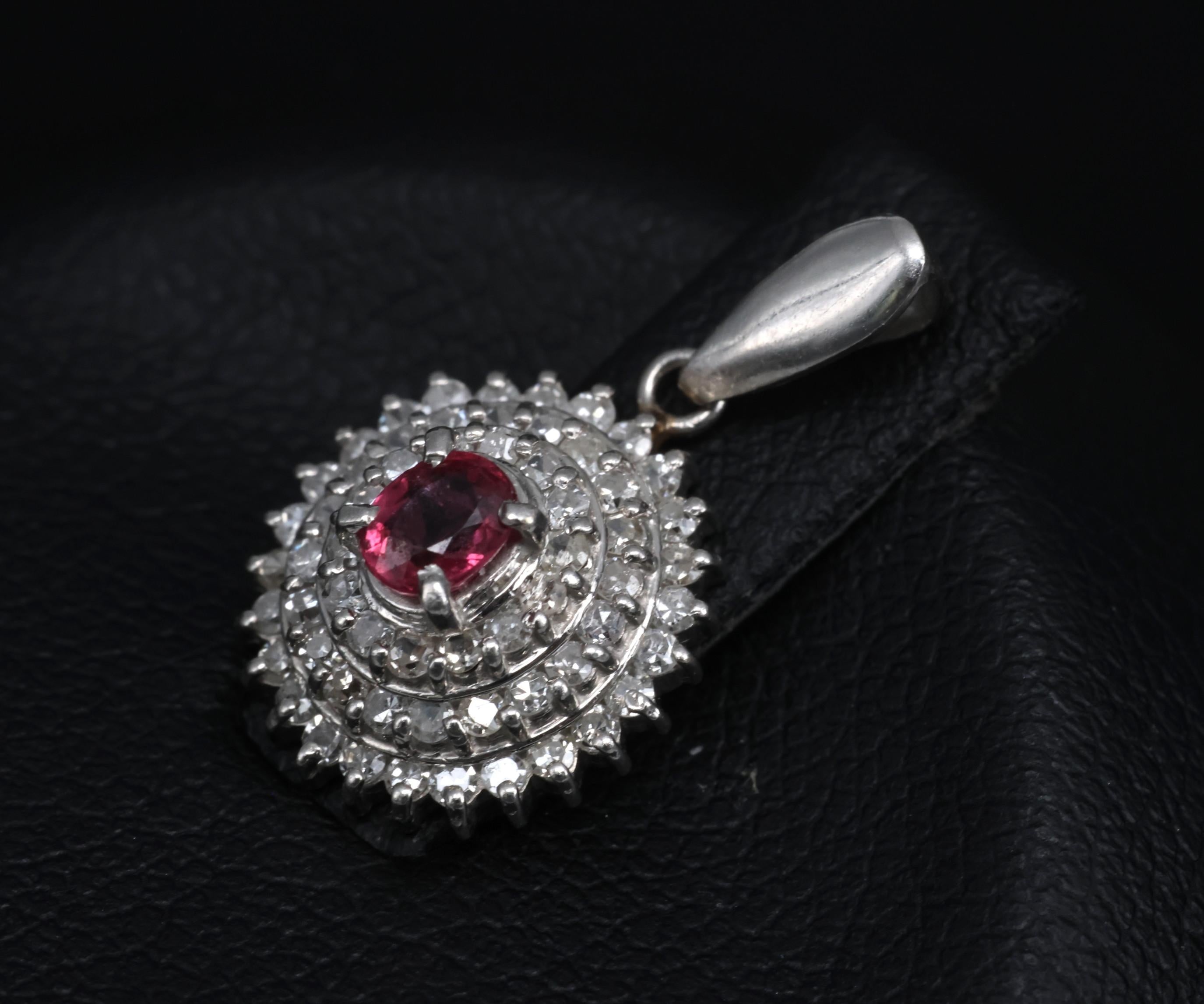 Vintage 0.20ct Natural Ruby & 0.33ct Diamond Triple Halo Platinum Pendant, 2.12g
