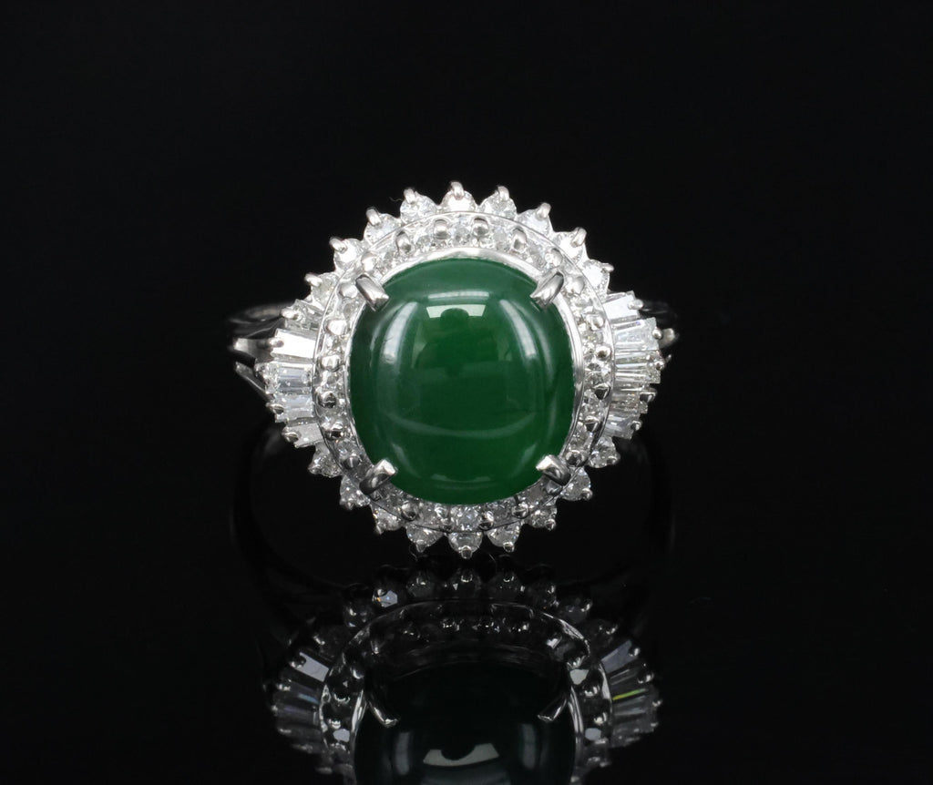 3.11ct Natural Untreated Jadeite Jade & 0.69ct Diamond Platinum Ring, Size 7.75