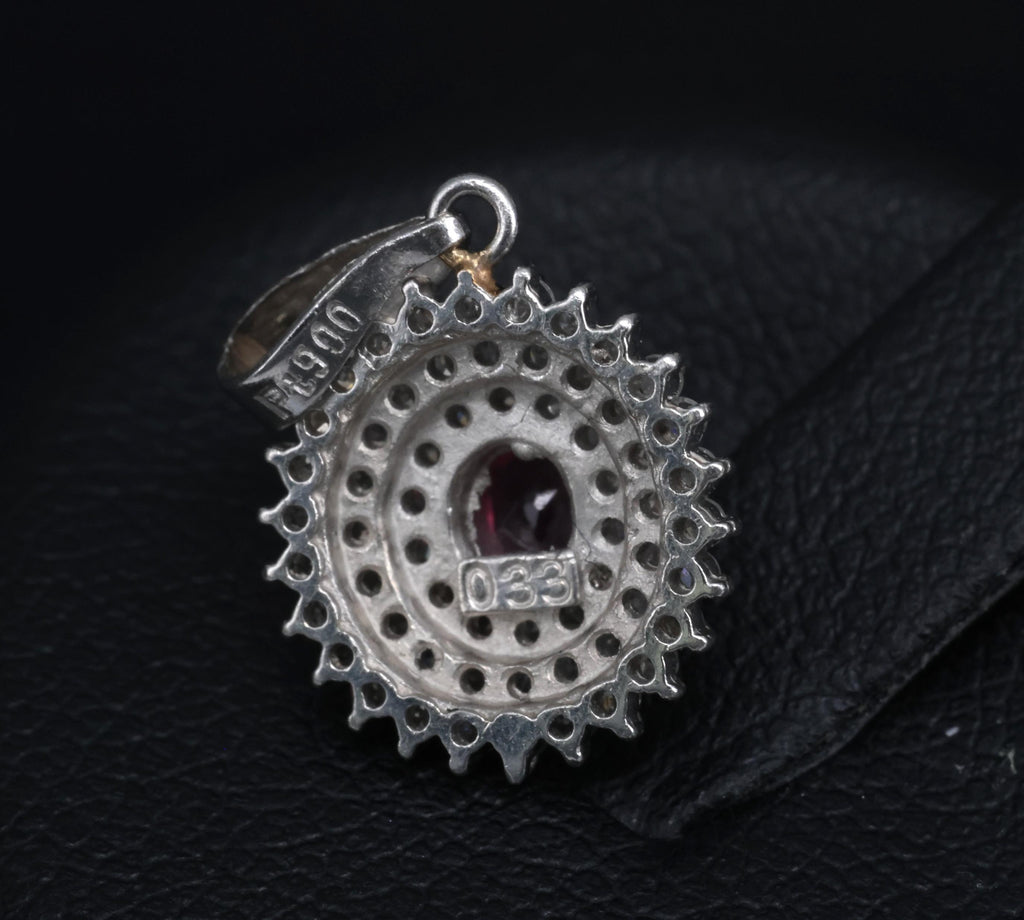 Vintage 0.20ct Natural Ruby & 0.33ct Diamond Triple Halo Platinum Pendant, 2.12g