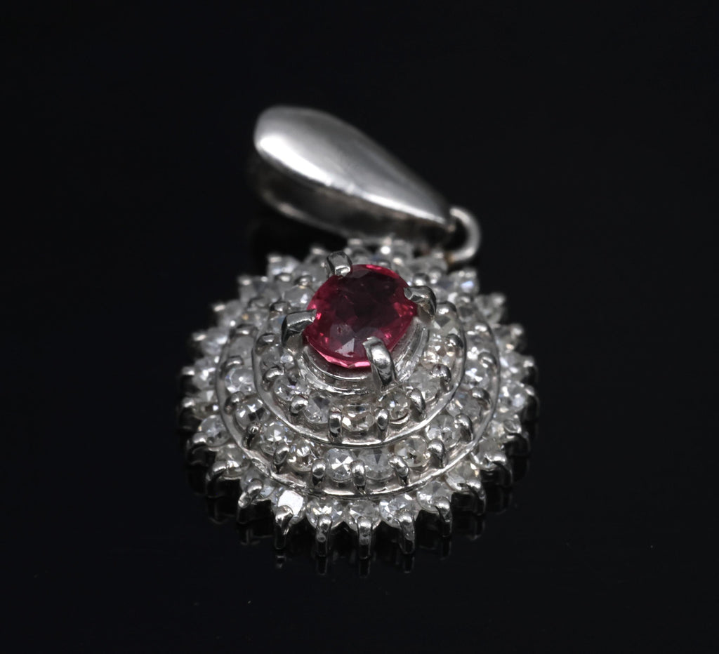 Vintage 0.20ct Natural Ruby & 0.33ct Diamond Triple Halo Platinum Pendant, 2.12g