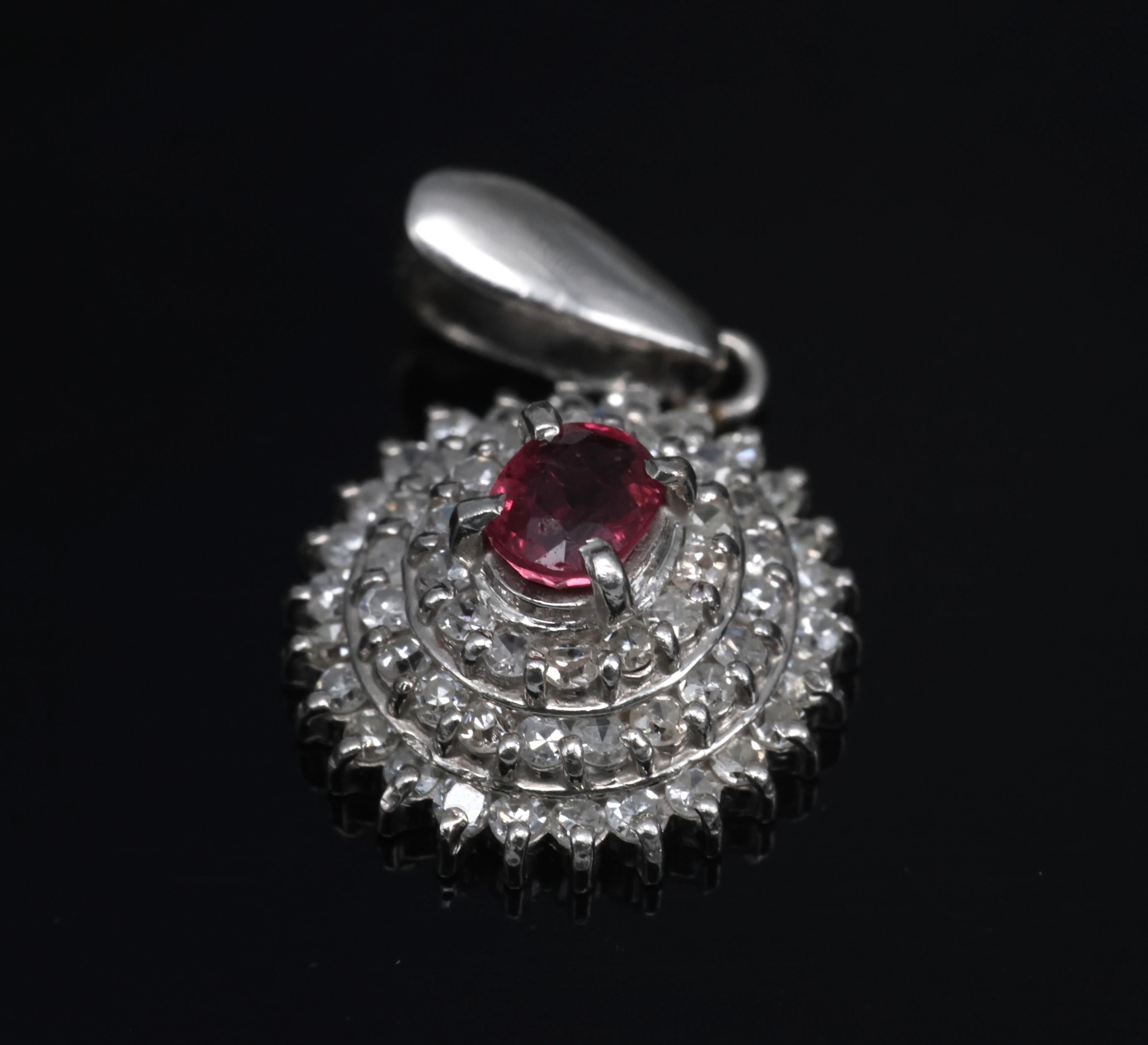 Vintage 0.20ct Natural Ruby & 0.33ct Diamond Triple Halo Platinum Pendant, 2.12g