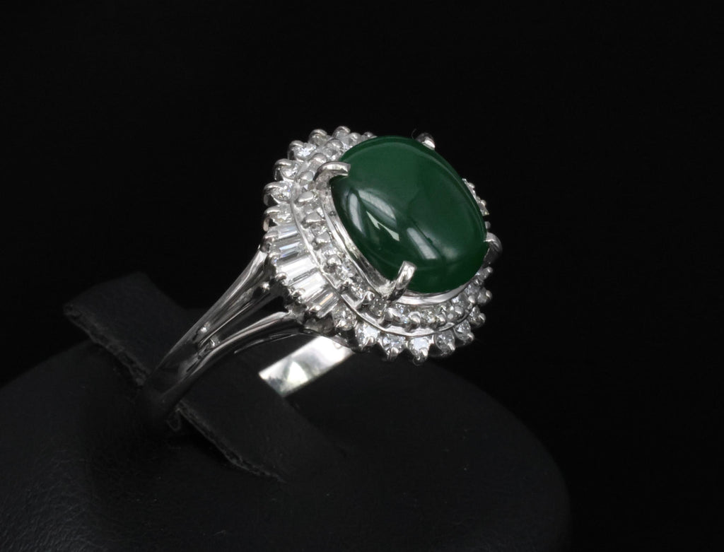 3.11ct Natural Untreated Jadeite Jade & 0.69ct Diamond Platinum Ring, Size 7.75