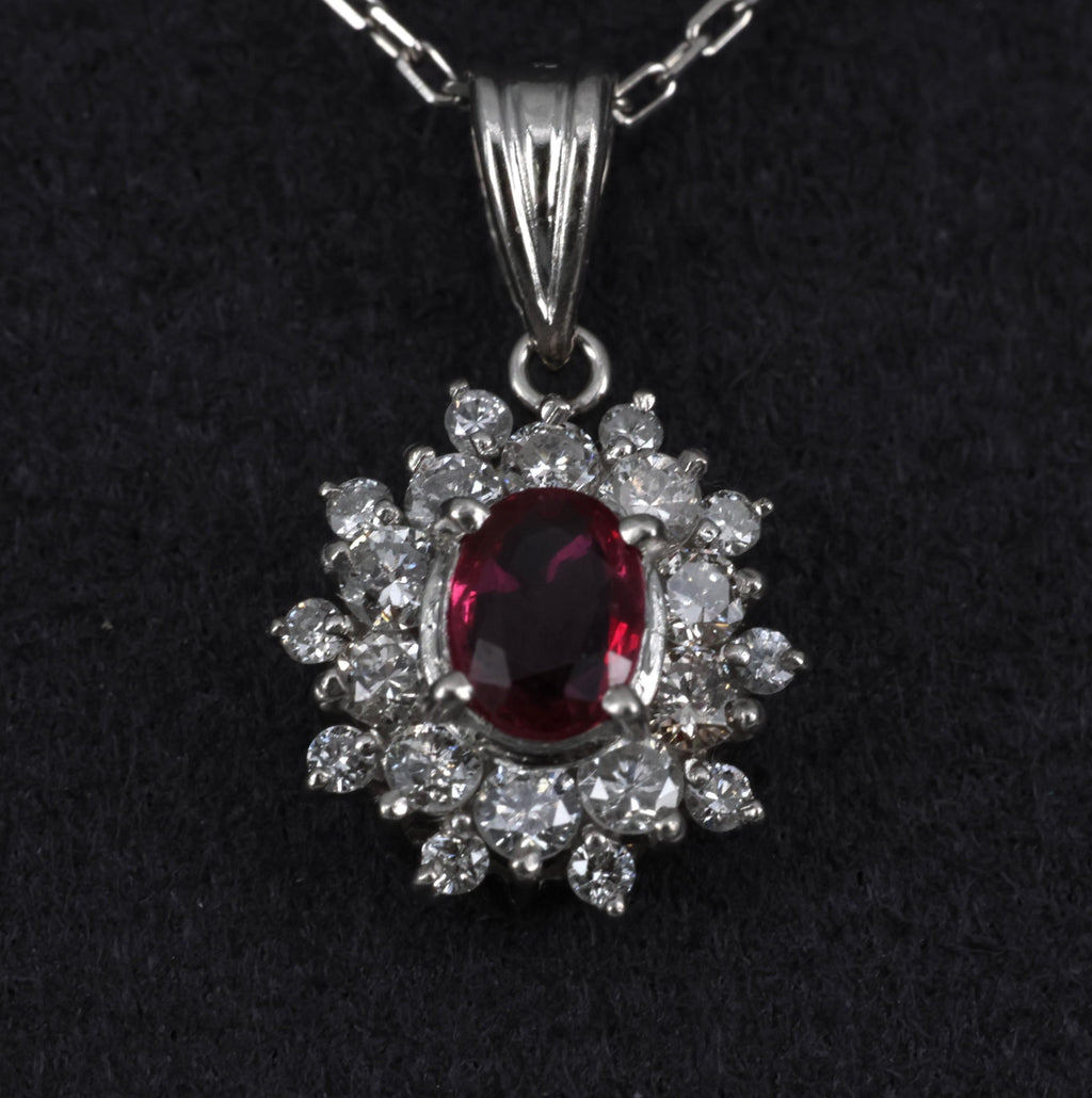 Fine 0.30ct Intense Red Ruby & 0.45ct Diamond 16 Inch Platinum Necklace 3.21g