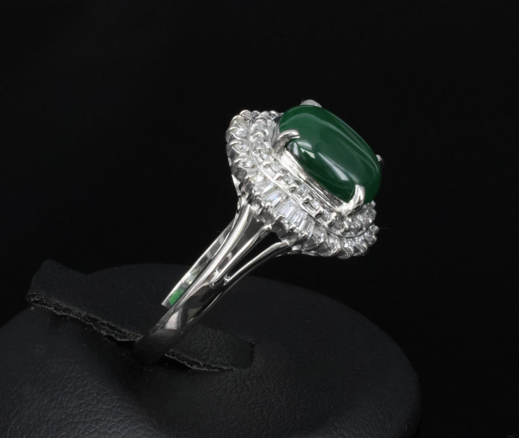 3.11ct Natural Untreated Jadeite Jade & 0.69ct Diamond Platinum Ring, Size 7.75
