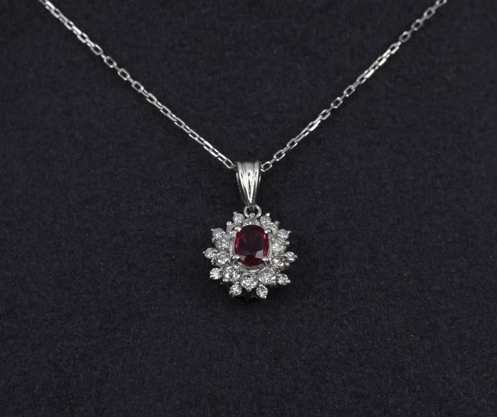 Fine 0.30ct Intense Red Ruby & 0.45ct Diamond 16 Inch Platinum Necklace 3.21g