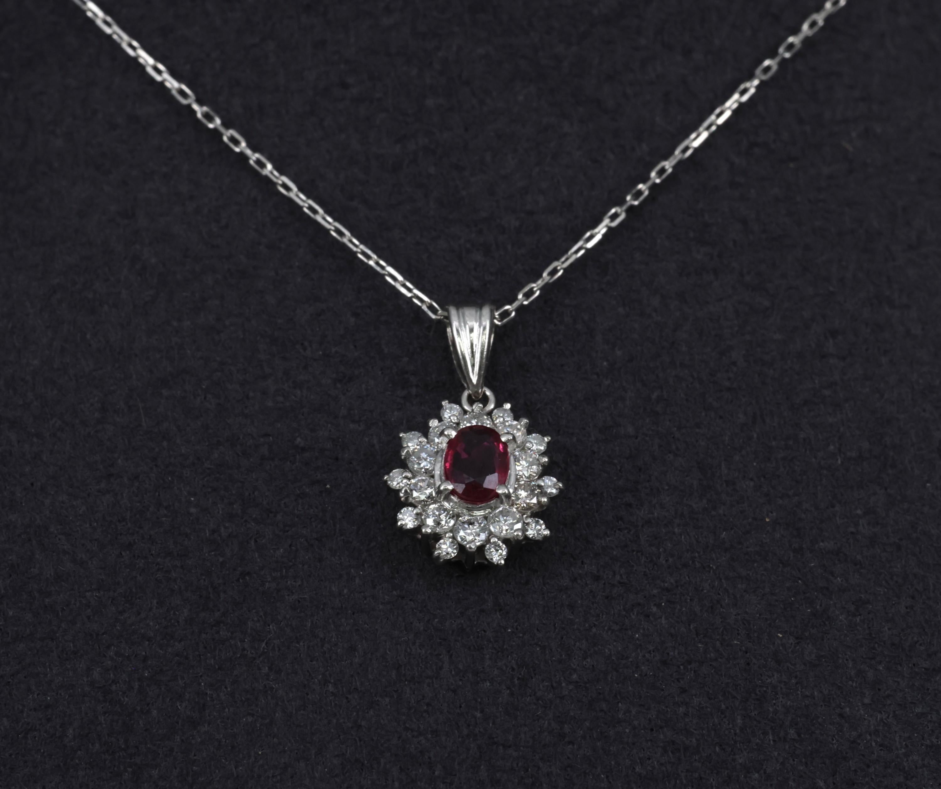Fine 0.30ct Intense Red Ruby & 0.45ct Diamond 16 Inch Platinum Necklace 3.21g
