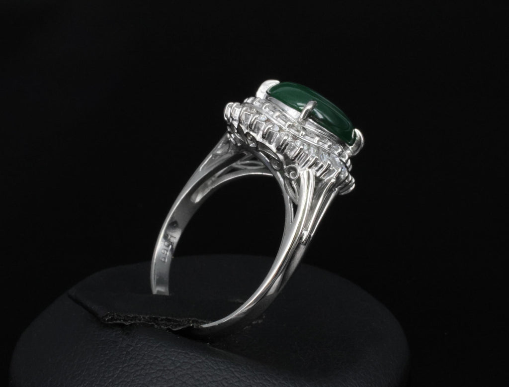3.11ct Natural Untreated Jadeite Jade & 0.69ct Diamond Platinum Ring, Size 7.75