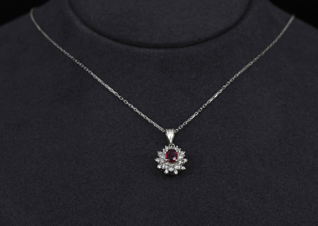 Fine 0.30ct Intense Red Ruby & 0.45ct Diamond 16 Inch Platinum Necklace 3.21g