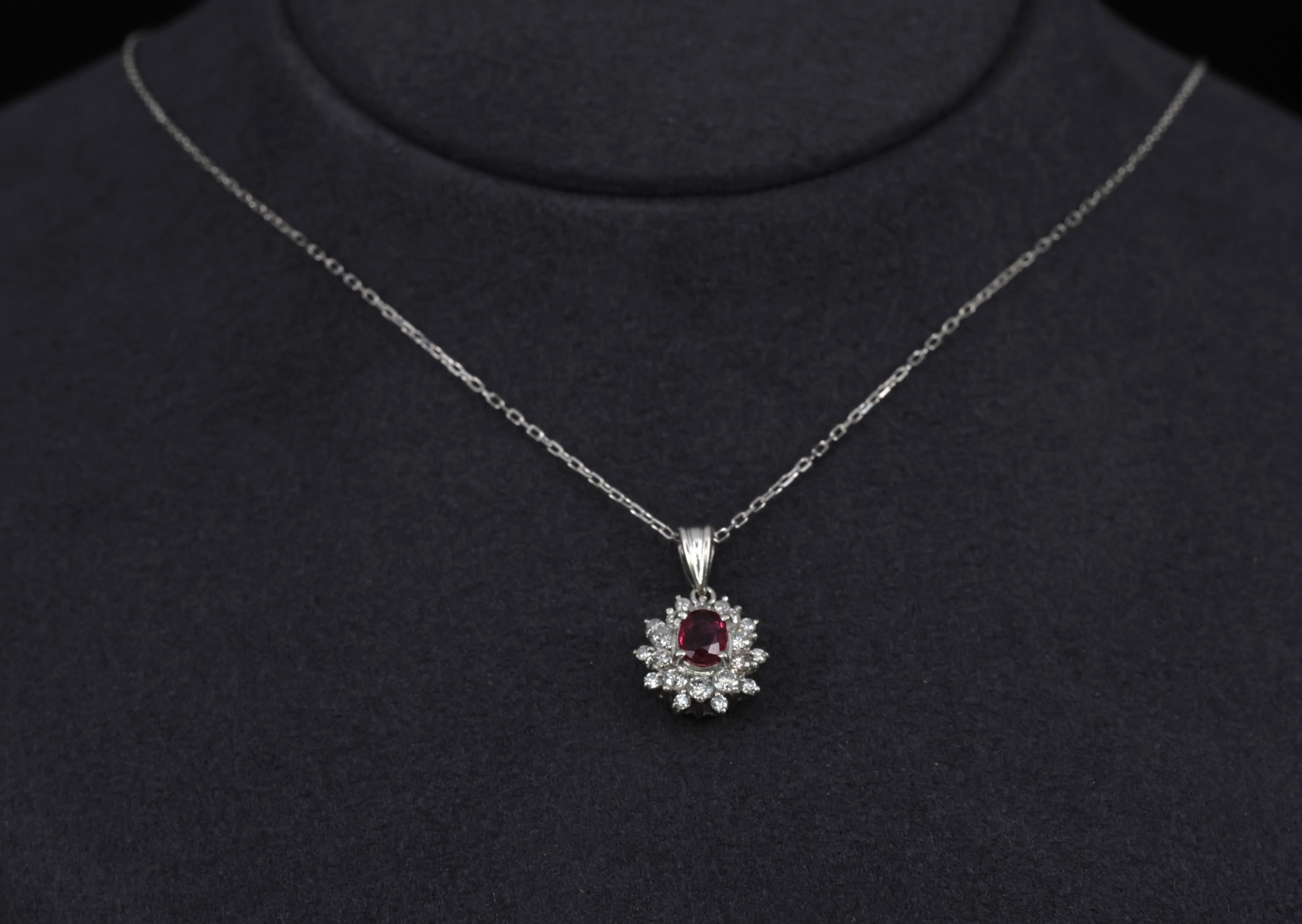 Fine 0.30ct Intense Red Ruby & 0.45ct Diamond 16 Inch Platinum Necklace 3.21g