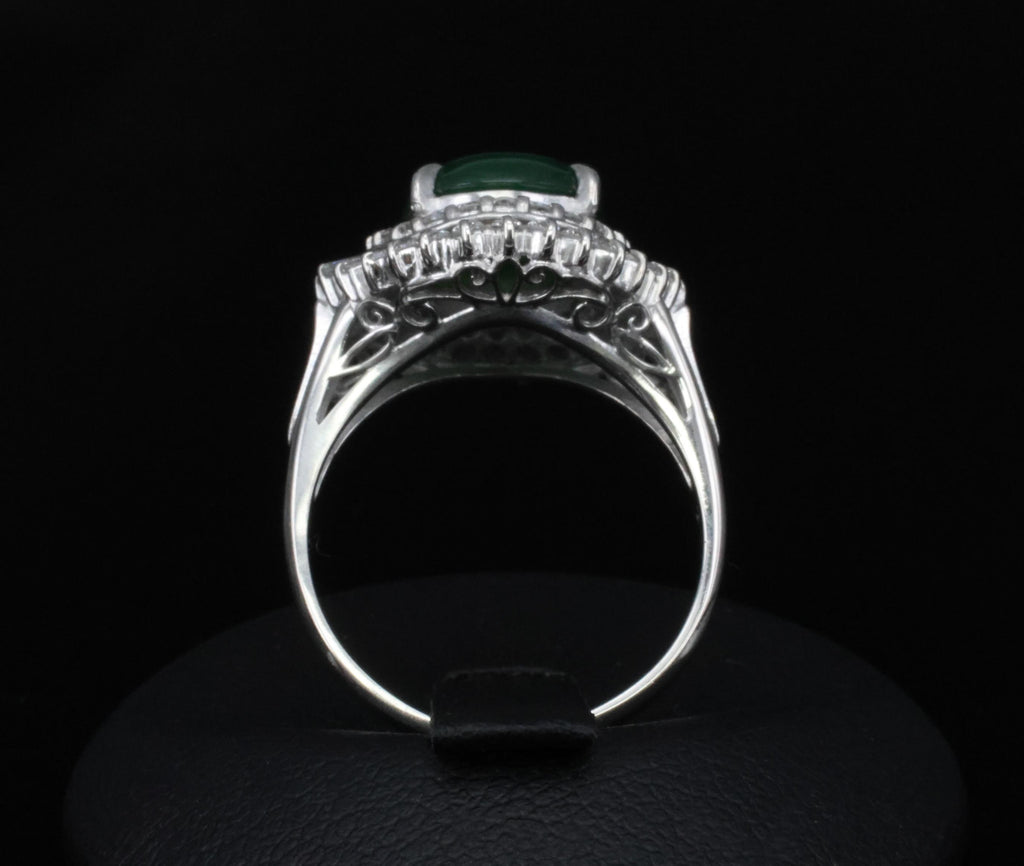 3.11ct Natural Untreated Jadeite Jade & 0.69ct Diamond Platinum Ring, Size 7.75
