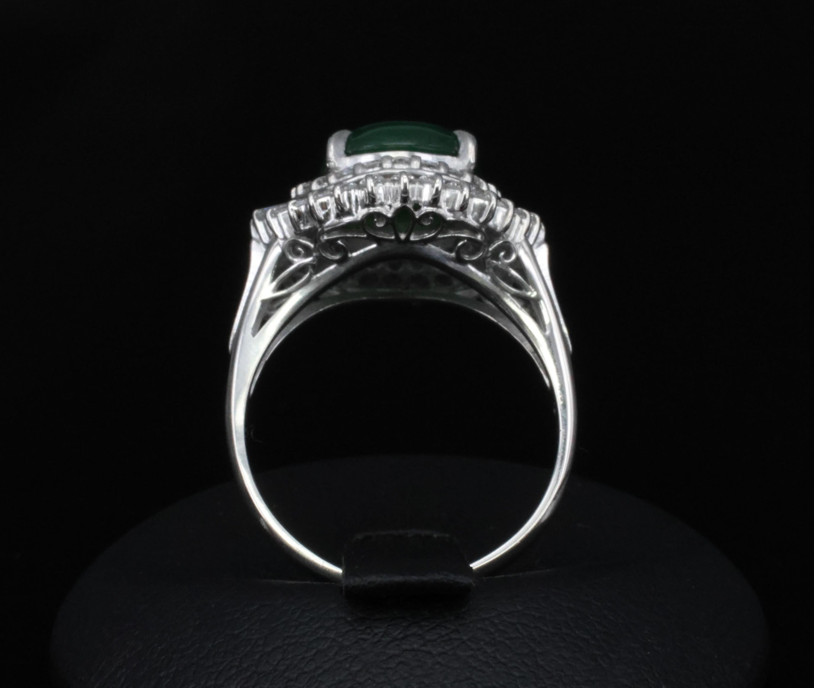 3.11ct Natural Untreated Jadeite Jade & 0.69ct Diamond Platinum Ring, Size 7.75