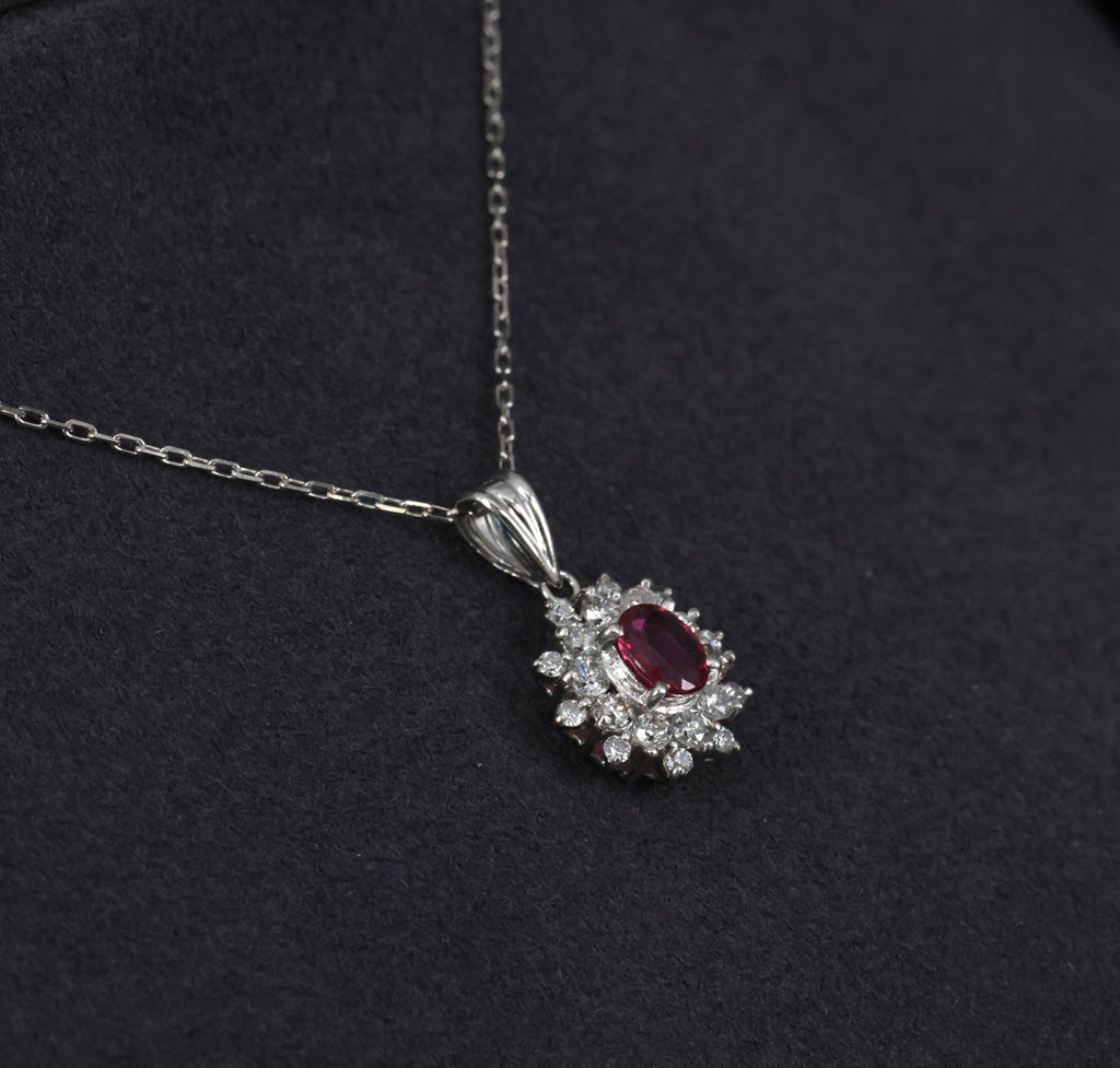 Fine 0.30ct Intense Red Ruby & 0.45ct Diamond 16 Inch Platinum Necklace 3.21g