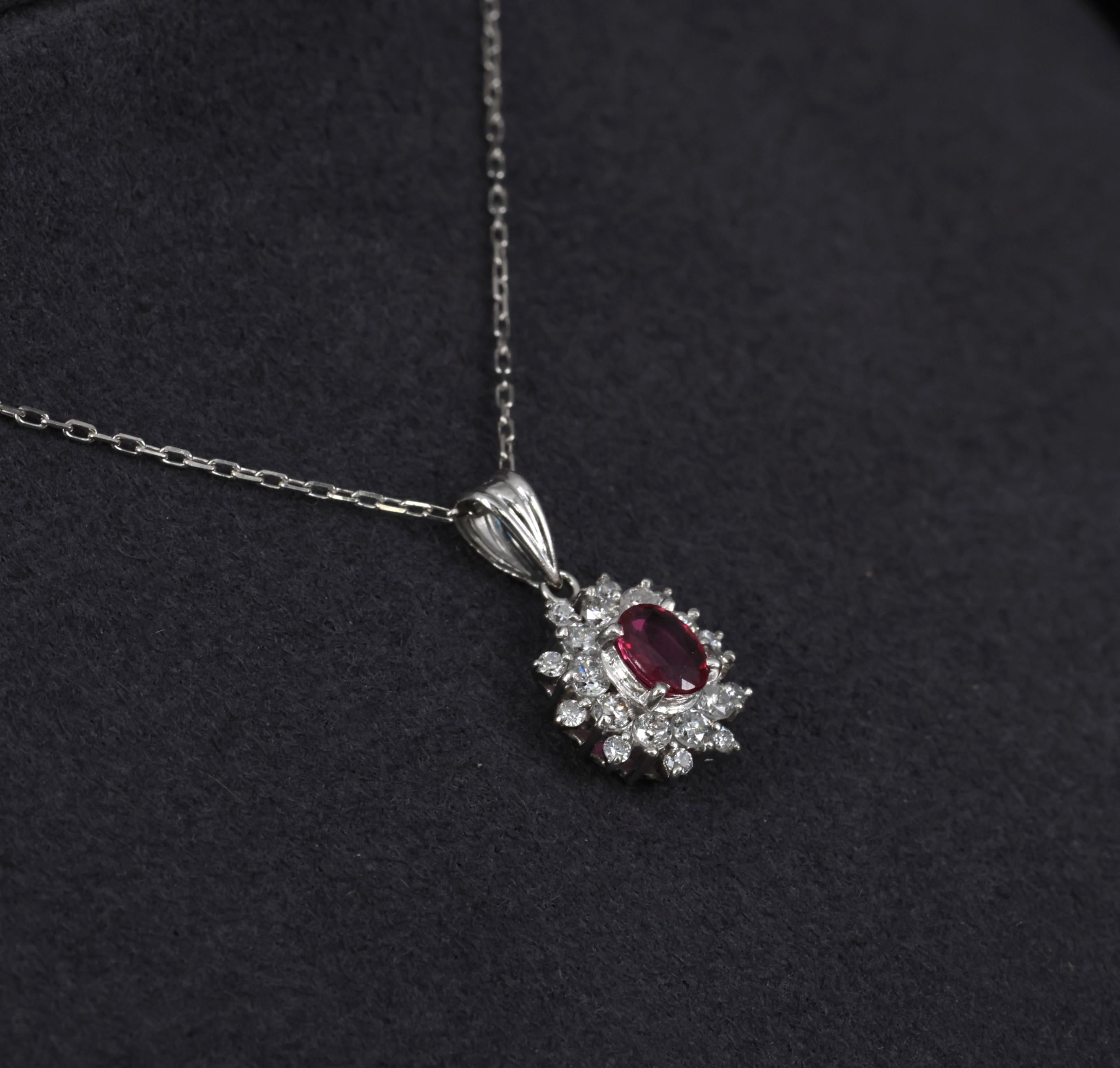 Fine 0.30ct Intense Red Ruby & 0.45ct Diamond 16 Inch Platinum Necklace 3.21g