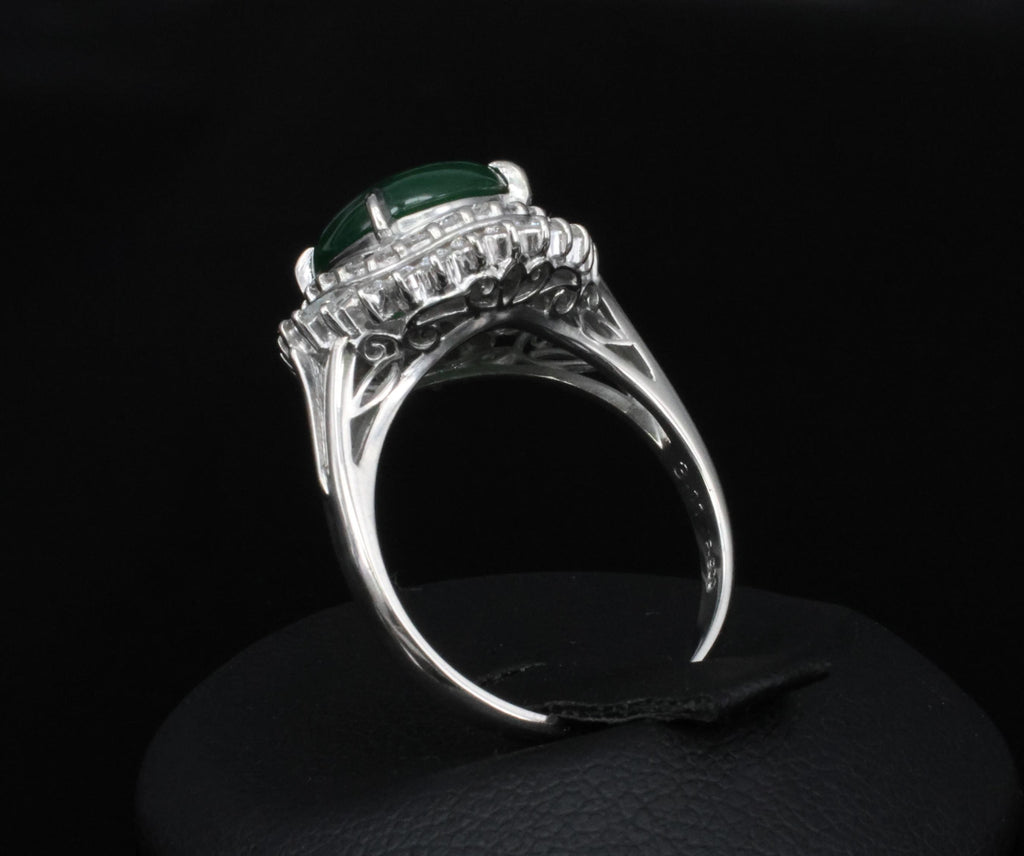 3.11ct Natural Untreated Jadeite Jade & 0.69ct Diamond Platinum Ring, Size 7.75