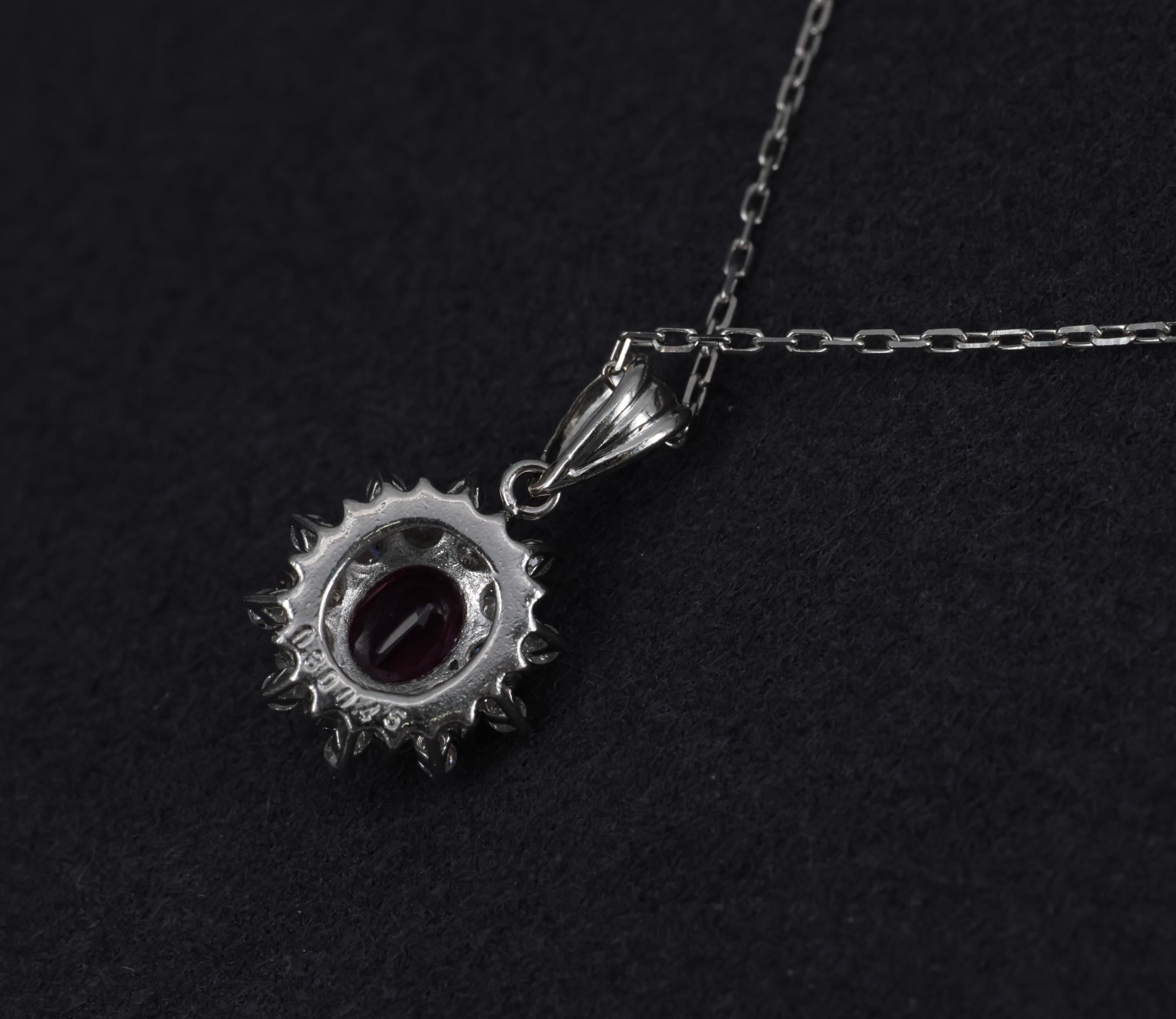 Fine 0.30ct Intense Red Ruby & 0.45ct Diamond 16 Inch Platinum Necklace 3.21g