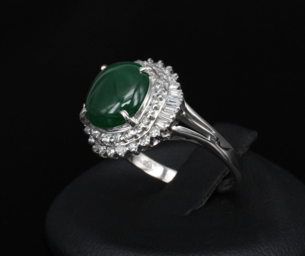 3.11ct Natural Untreated Jadeite Jade & 0.69ct Diamond Platinum Ring, Size 7.75