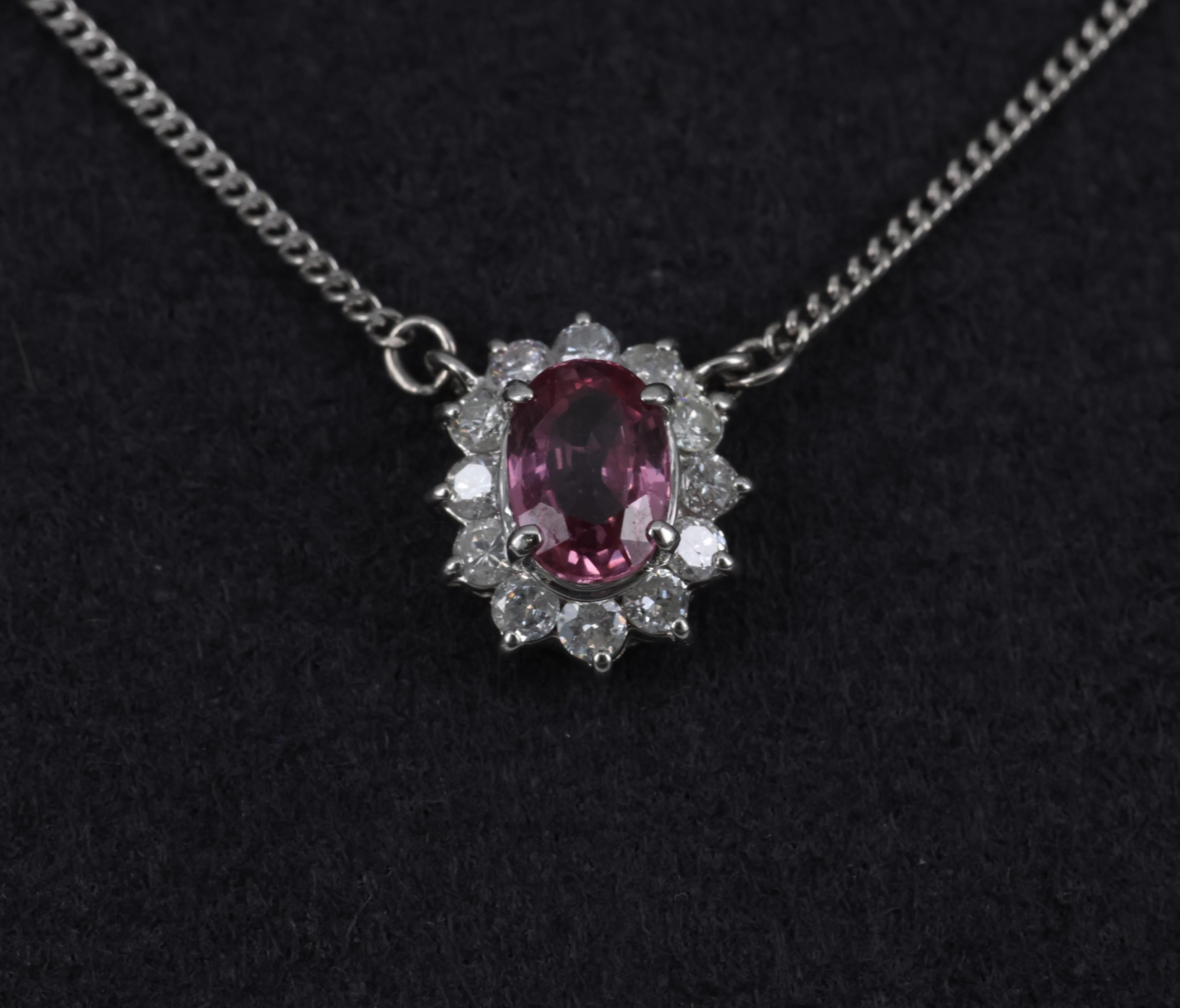 Rare 0.60ct Padparadscha Pink Sapphire 0.23ct Diamond 16 Inch Platinum Necklace