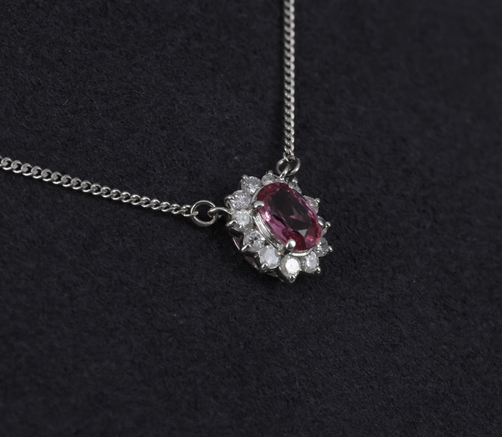 Rare 0.60ct Padparadscha Pink Sapphire 0.23ct Diamond 16 Inch Platinum Necklace