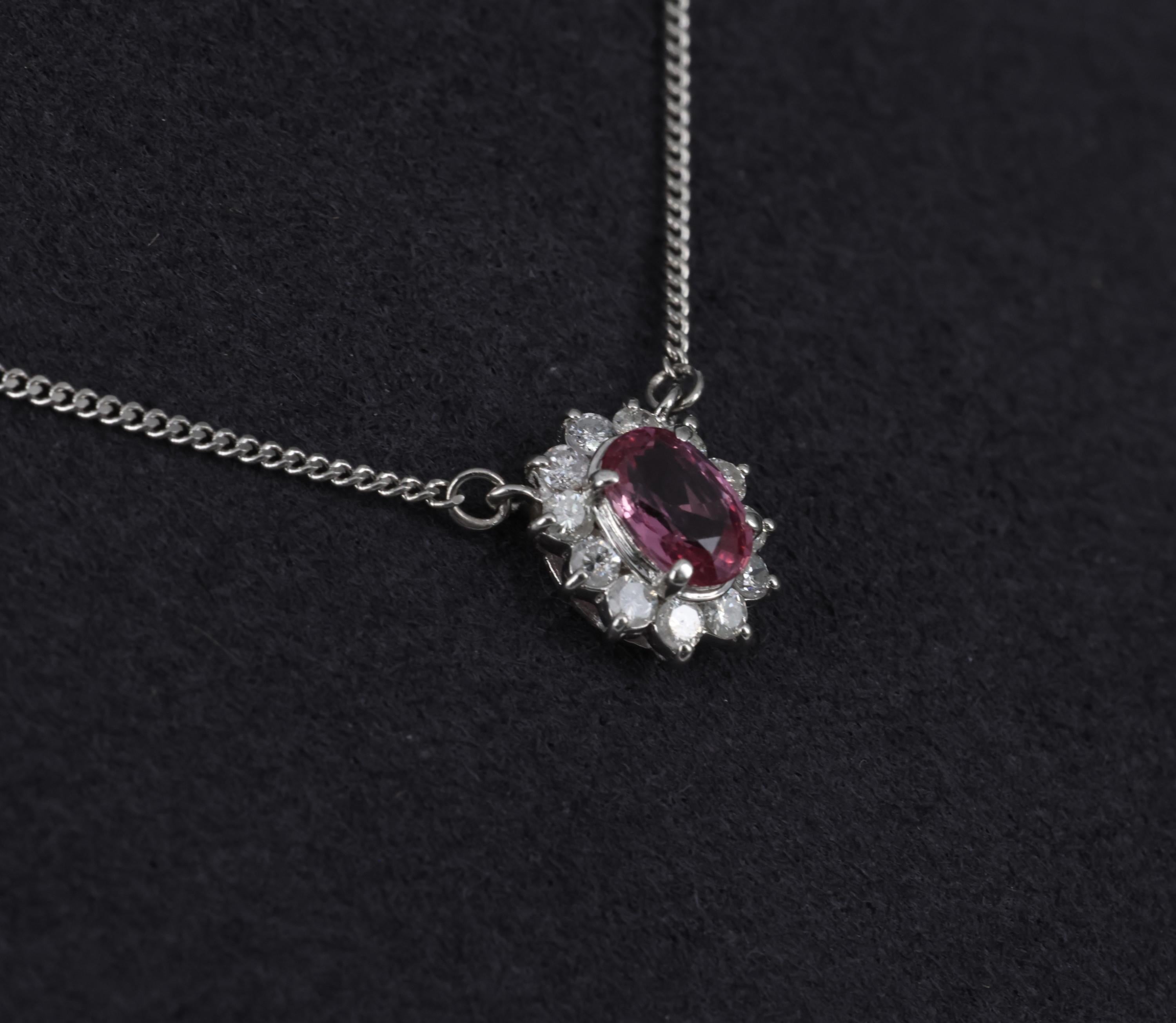 Rare 0.60ct Padparadscha Pink Sapphire 0.23ct Diamond 16 Inch Platinum Necklace