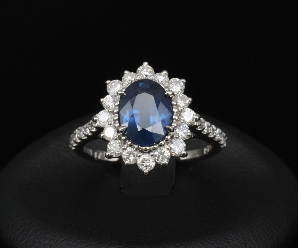 Fine 1.72ct GIA Blue Sapphire & 0.78ct Diamond Platinum Ring Size 5.75