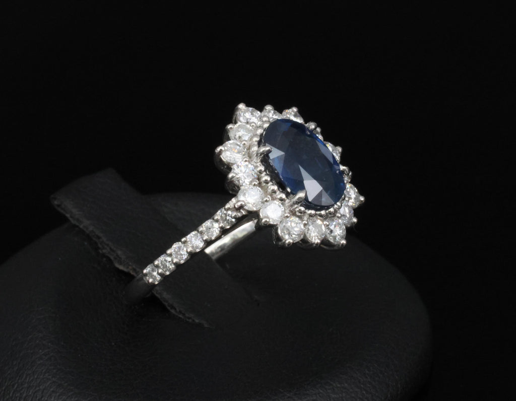 Fine 1.72ct GIA Blue Sapphire & 0.78ct Diamond Platinum Ring Size 5.75