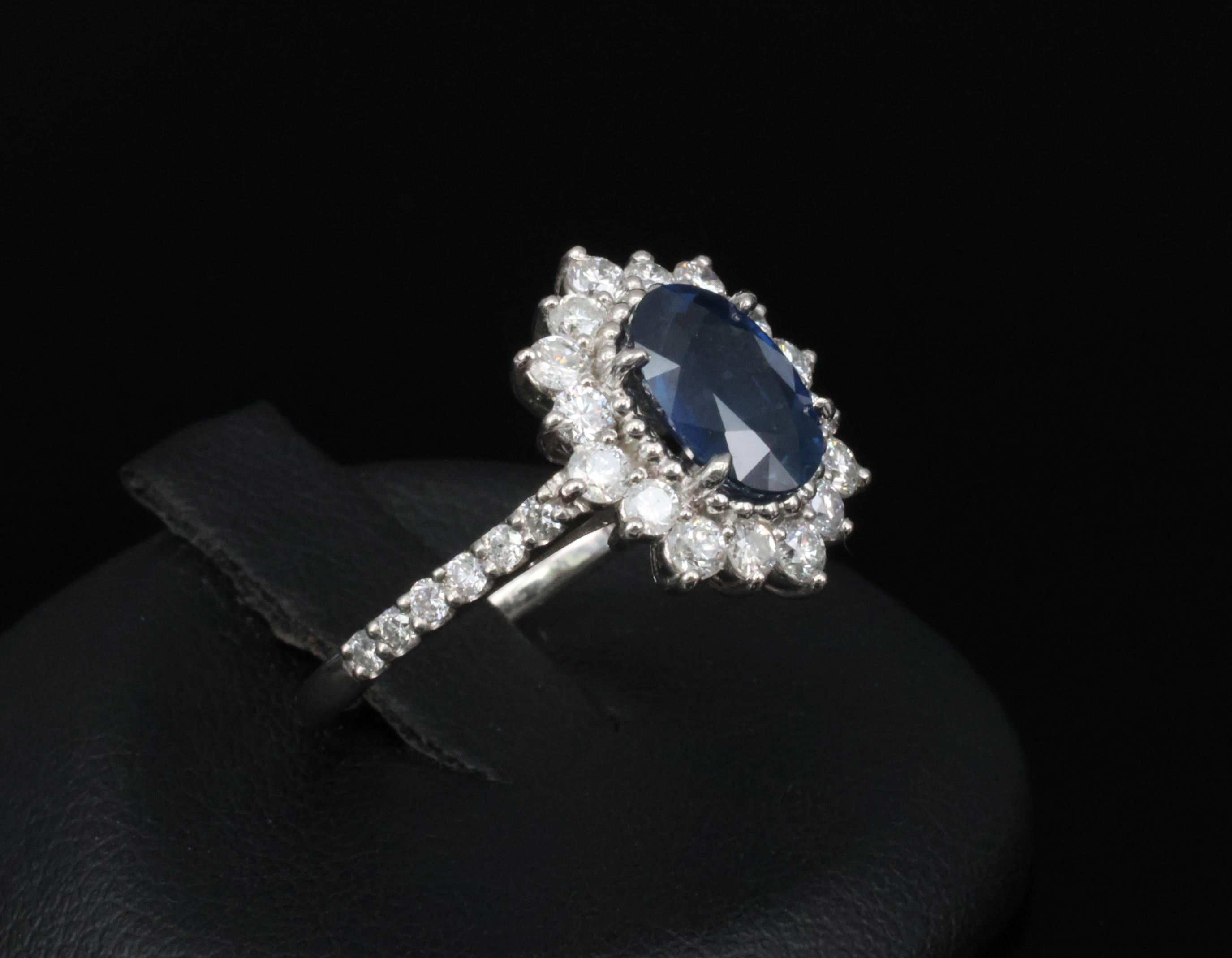 Fine 1.72ct GIA Blue Sapphire & 0.78ct Diamond Platinum Ring Size 5.75