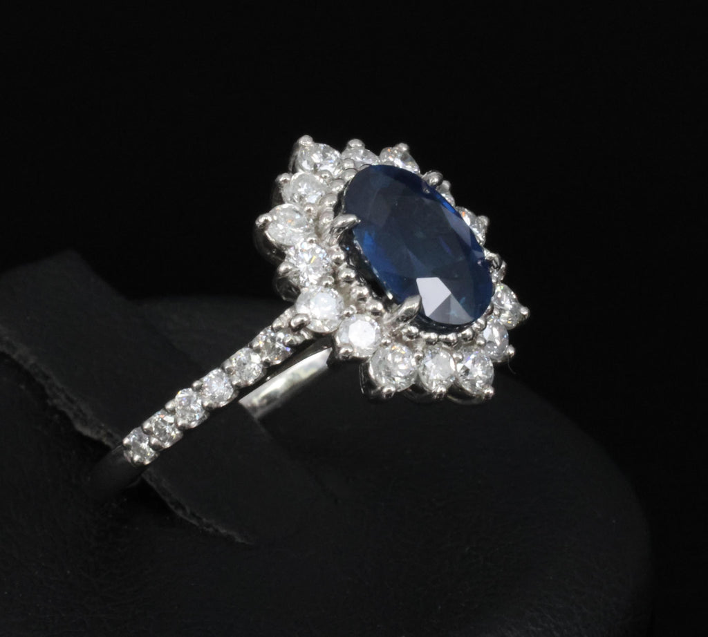 Fine 1.72ct GIA Blue Sapphire & 0.78ct Diamond Platinum Ring Size 5.75