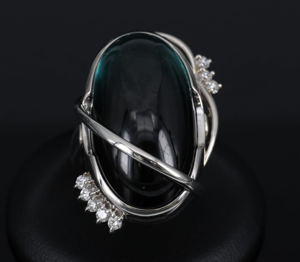 38.45ct Bi-Color Indicolite Tourmaline 0.28ct Diamond Platinum Ring Size 6.5