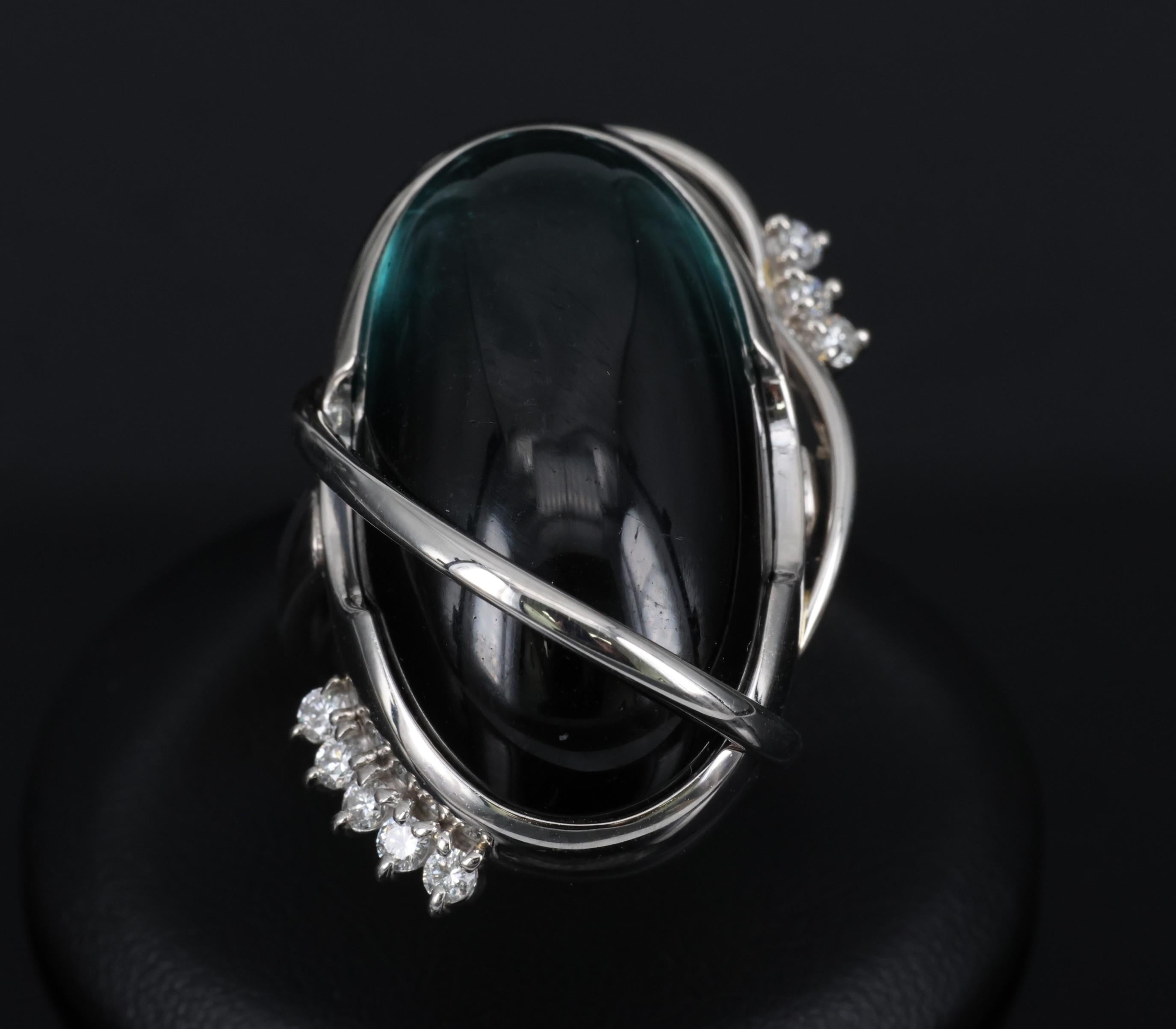 38.45ct Bi-Color Indicolite Tourmaline 0.28ct Diamond Platinum Ring Size 6.5
