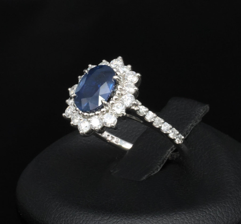 Fine 1.72ct GIA Blue Sapphire & 0.78ct Diamond Platinum Ring Size 5.75