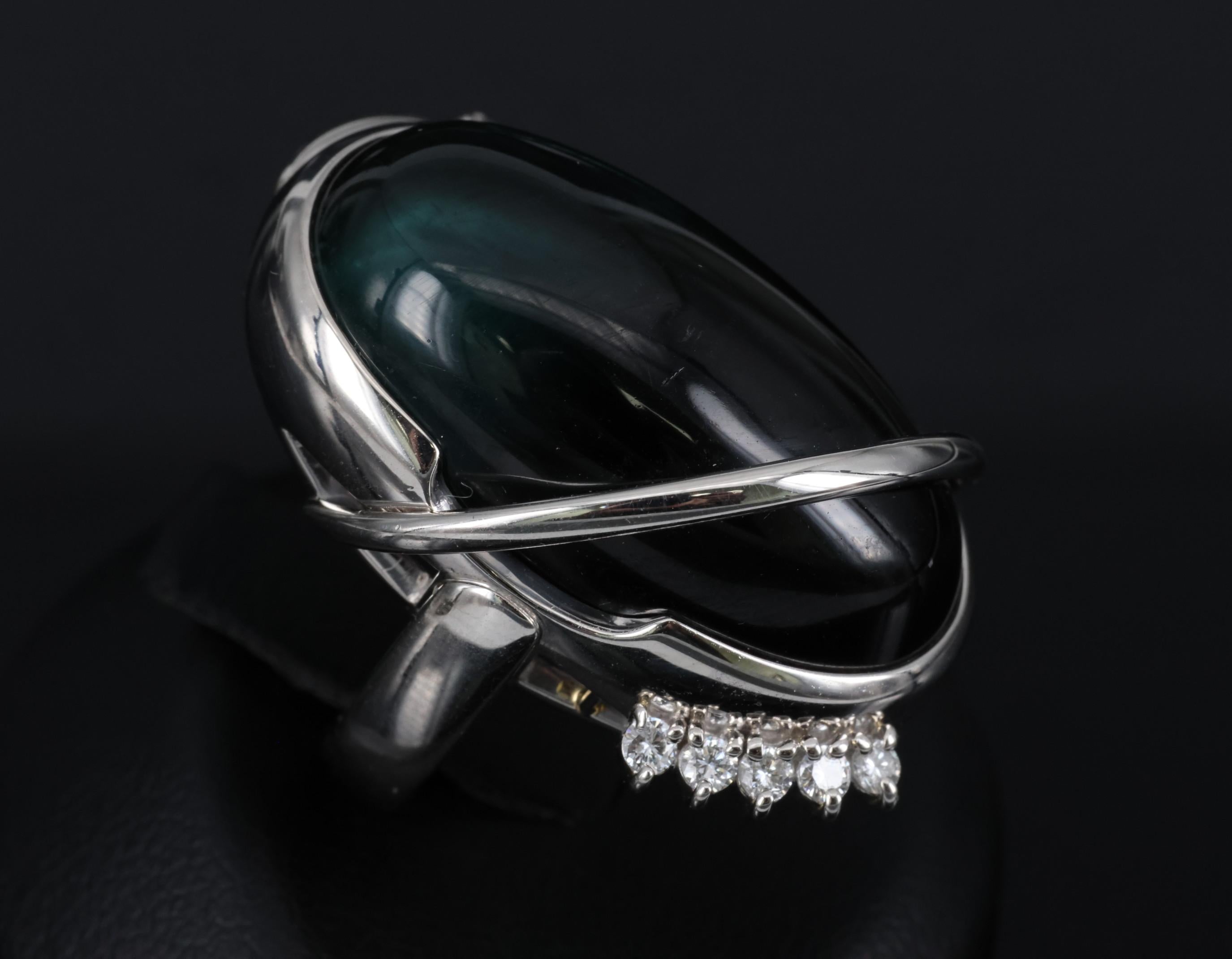 38.45ct Bi-Color Indicolite Tourmaline 0.28ct Diamond Platinum Ring Size 6.5