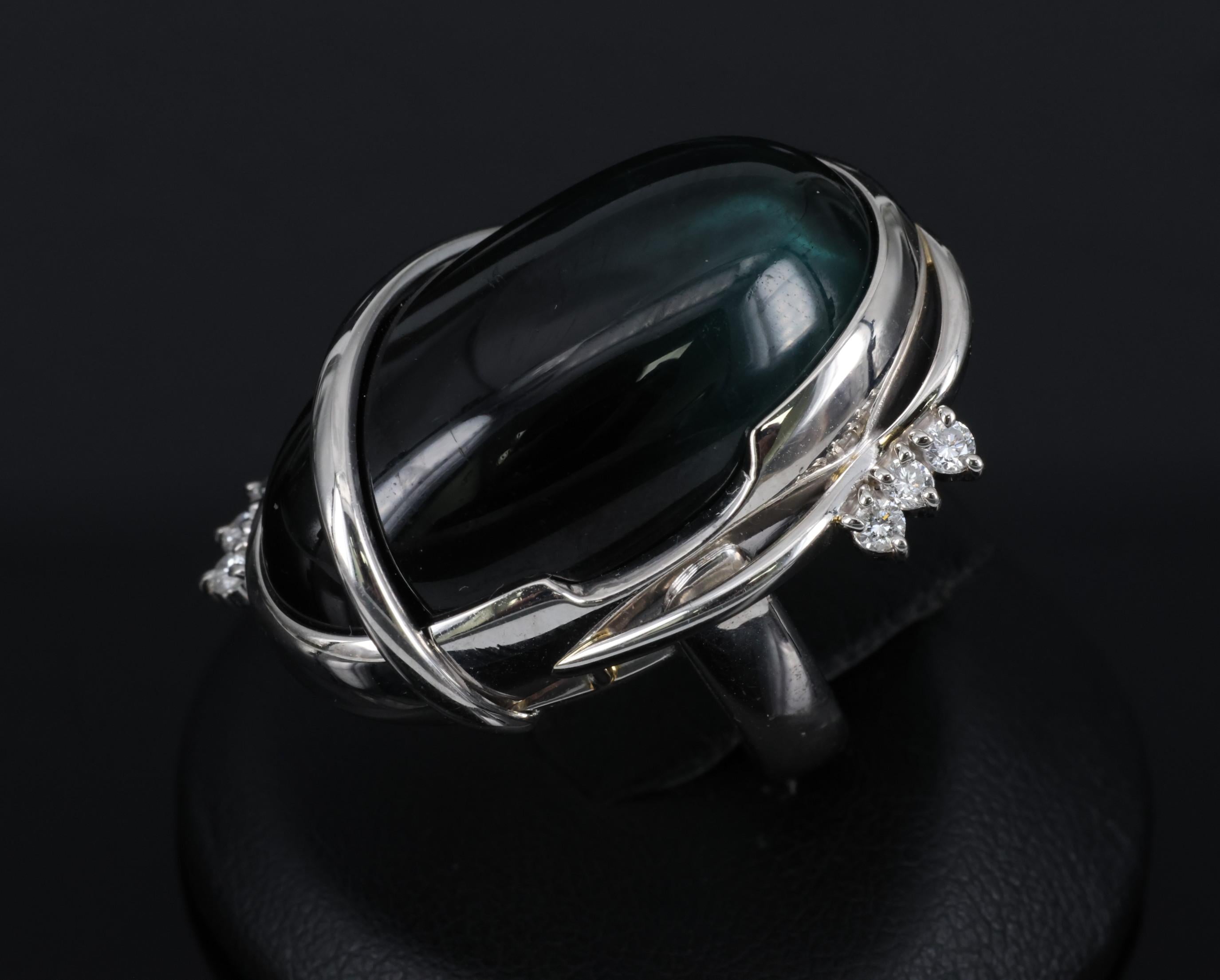 38.45ct Bi-Color Indicolite Tourmaline 0.28ct Diamond Platinum Ring Size 6.5