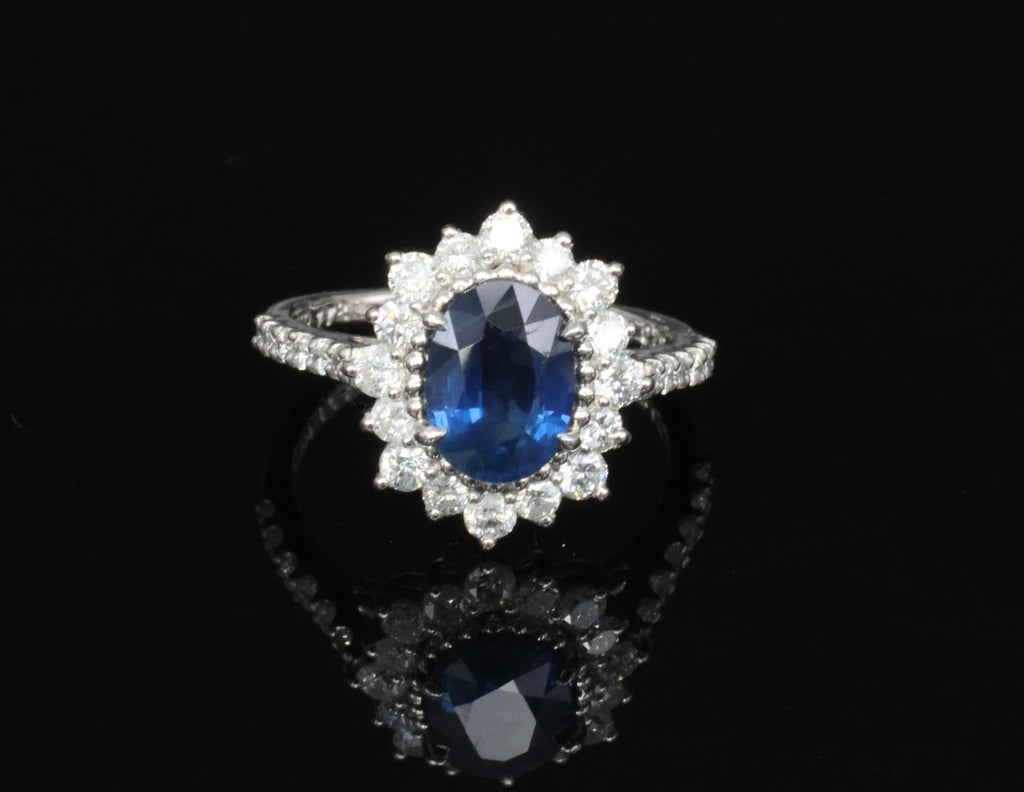 Fine 1.72ct GIA Blue Sapphire & 0.78ct Diamond Platinum Ring Size 5.75