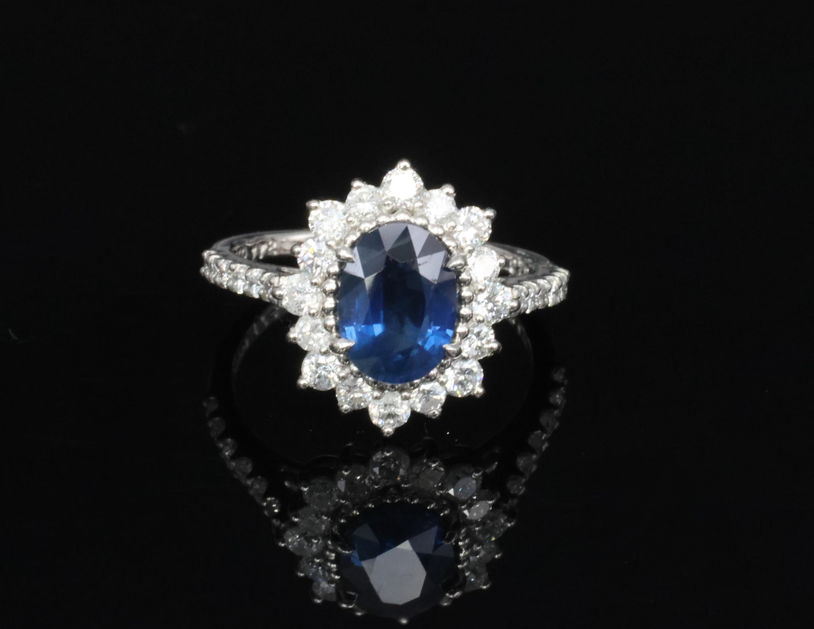 Fine 1.72ct GIA Blue Sapphire & 0.78ct Diamond Platinum Ring Size 5.75