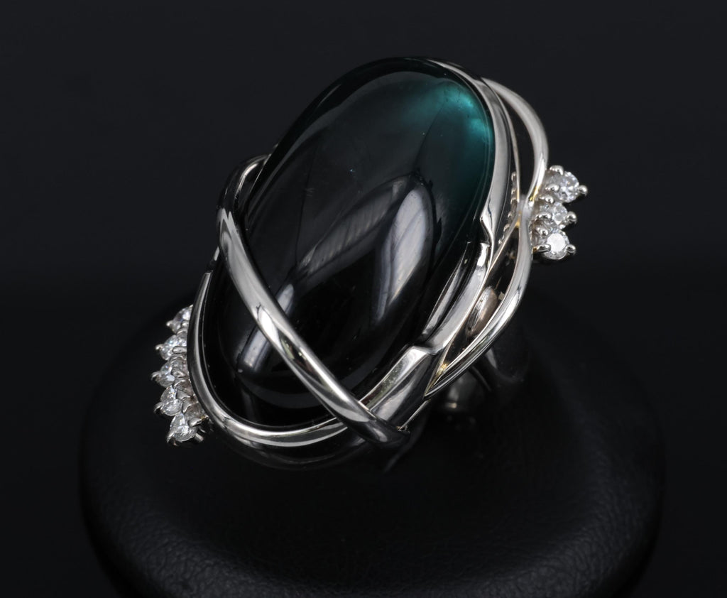38.45ct Bi-Color Indicolite Tourmaline 0.28ct Diamond Platinum Ring Size 6.5
