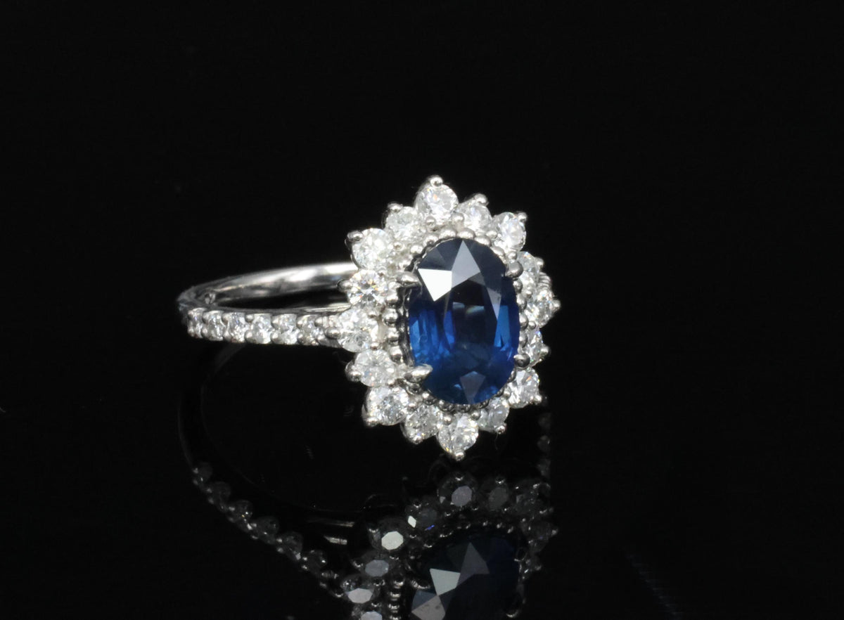Fine 1.72ct GIA Blue Sapphire & 0.78ct Diamond Platinum Ring Size 5.75