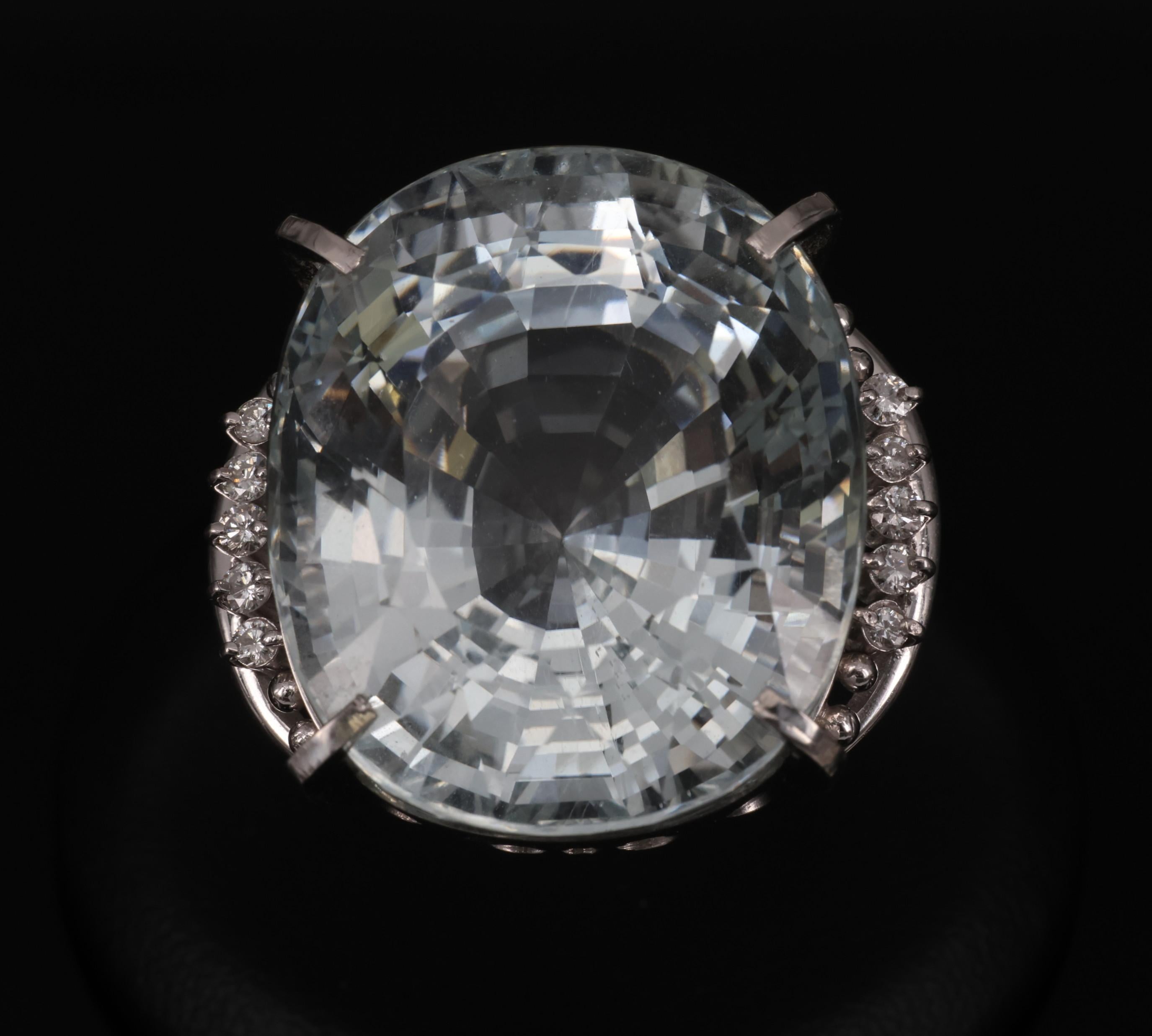 Rare 62.78ct Natural Aquamarine & 0.25ct Diamond Platinum Ring, 29.1g Size 6