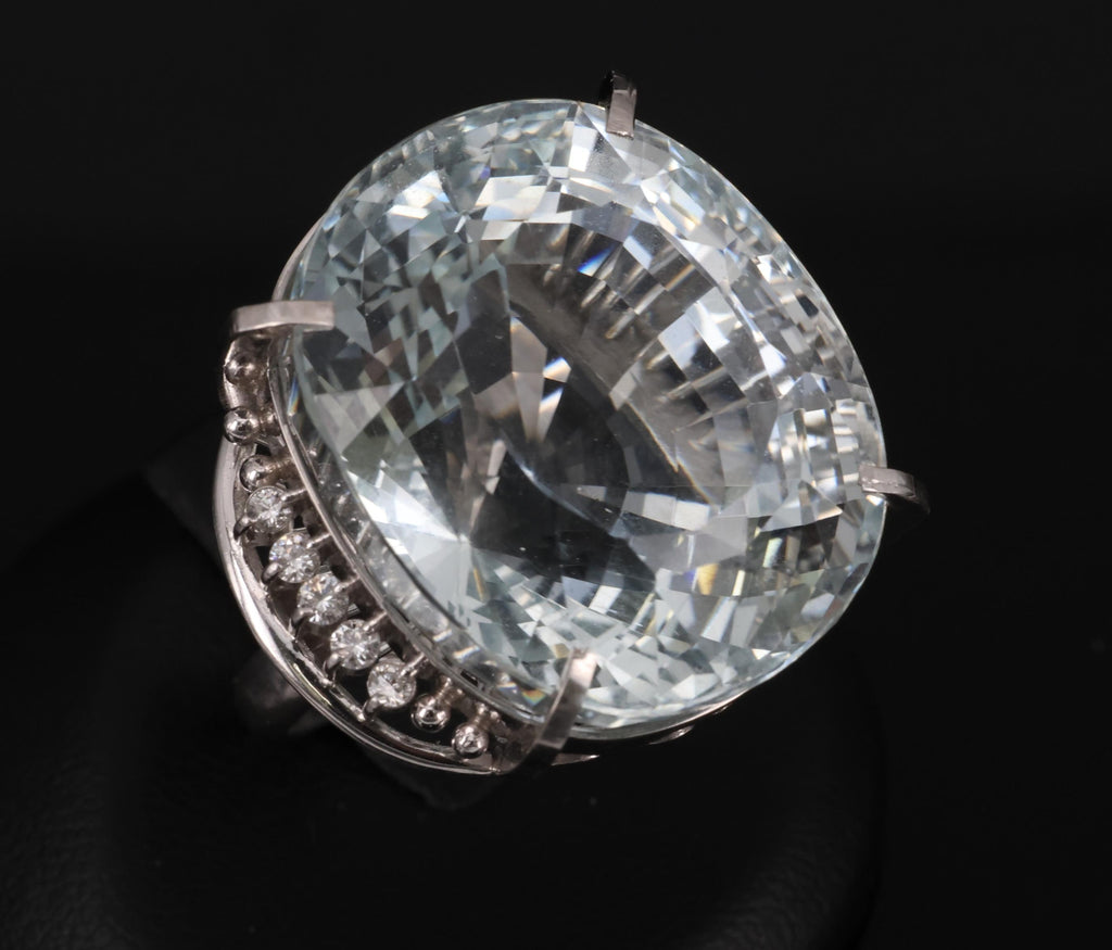 Rare 62.78ct Natural Aquamarine & 0.25ct Diamond Platinum Ring, 29.1g Size 6