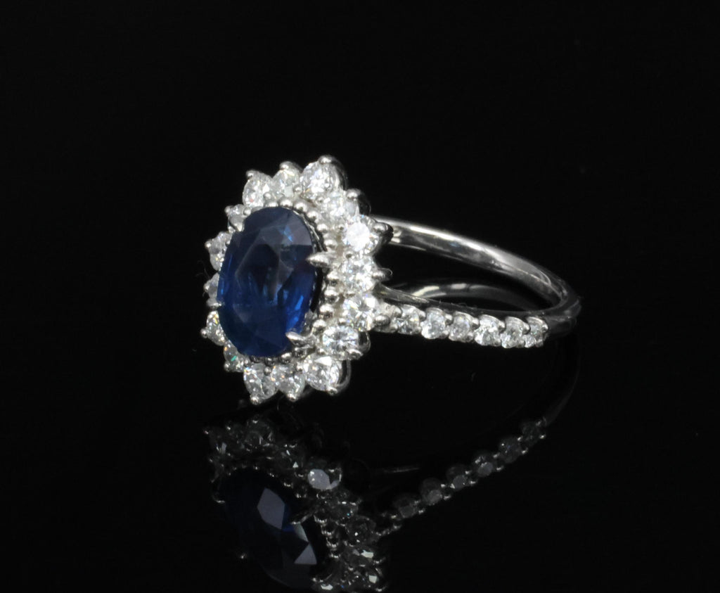 Fine 1.72ct GIA Blue Sapphire & 0.78ct Diamond Platinum Ring Size 5.75