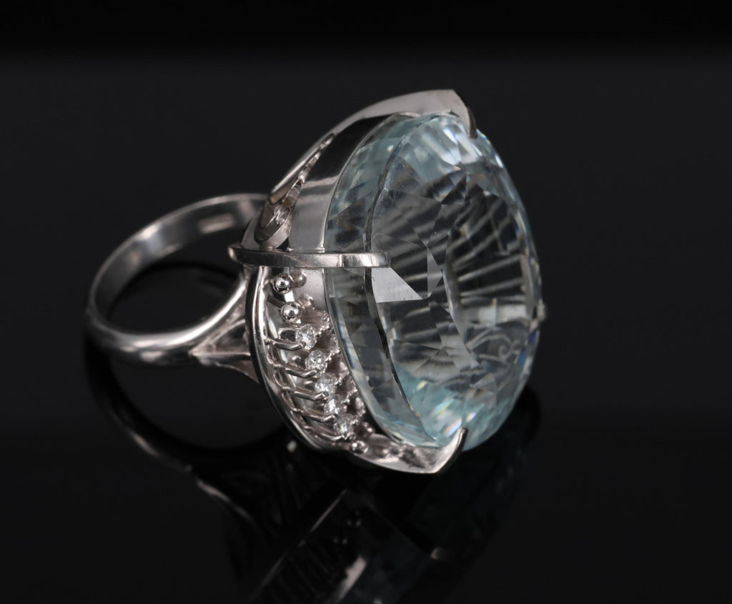 Rare 62.78ct Natural Aquamarine & 0.25ct Diamond Platinum Ring, 29.1g Size 6
