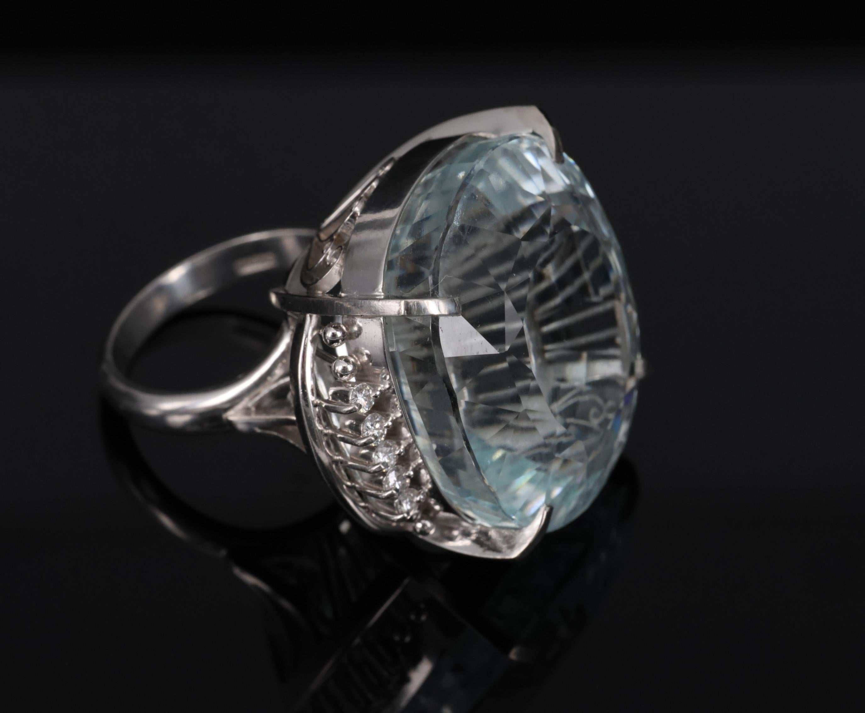 Rare 62.78ct Natural Aquamarine & 0.25ct Diamond Platinum Ring, 29.1g Size 6