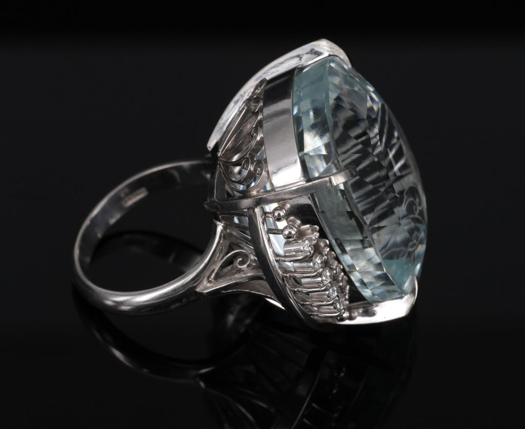 Rare 62.78ct Natural Aquamarine & 0.25ct Diamond Platinum Ring, 29.1g Size 6